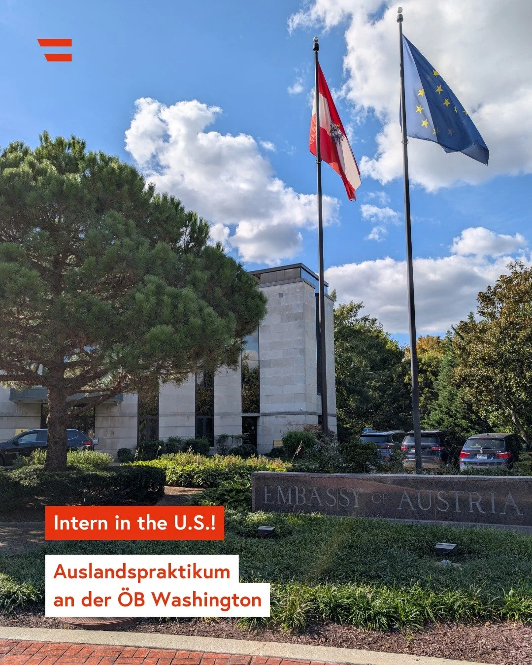 Du willst internationale Erfahrung sammeln und &Ouml;sterreich in den USA vertreten?

Bewirb Dich jetzt f&uuml;r ein Verwaltungspraktikum an der &Ouml;sterreichischen Botschaft in Washington D.C. f&uuml;r das Jahr 2026! ✨

Du kannst Dich f&uuml;r ein