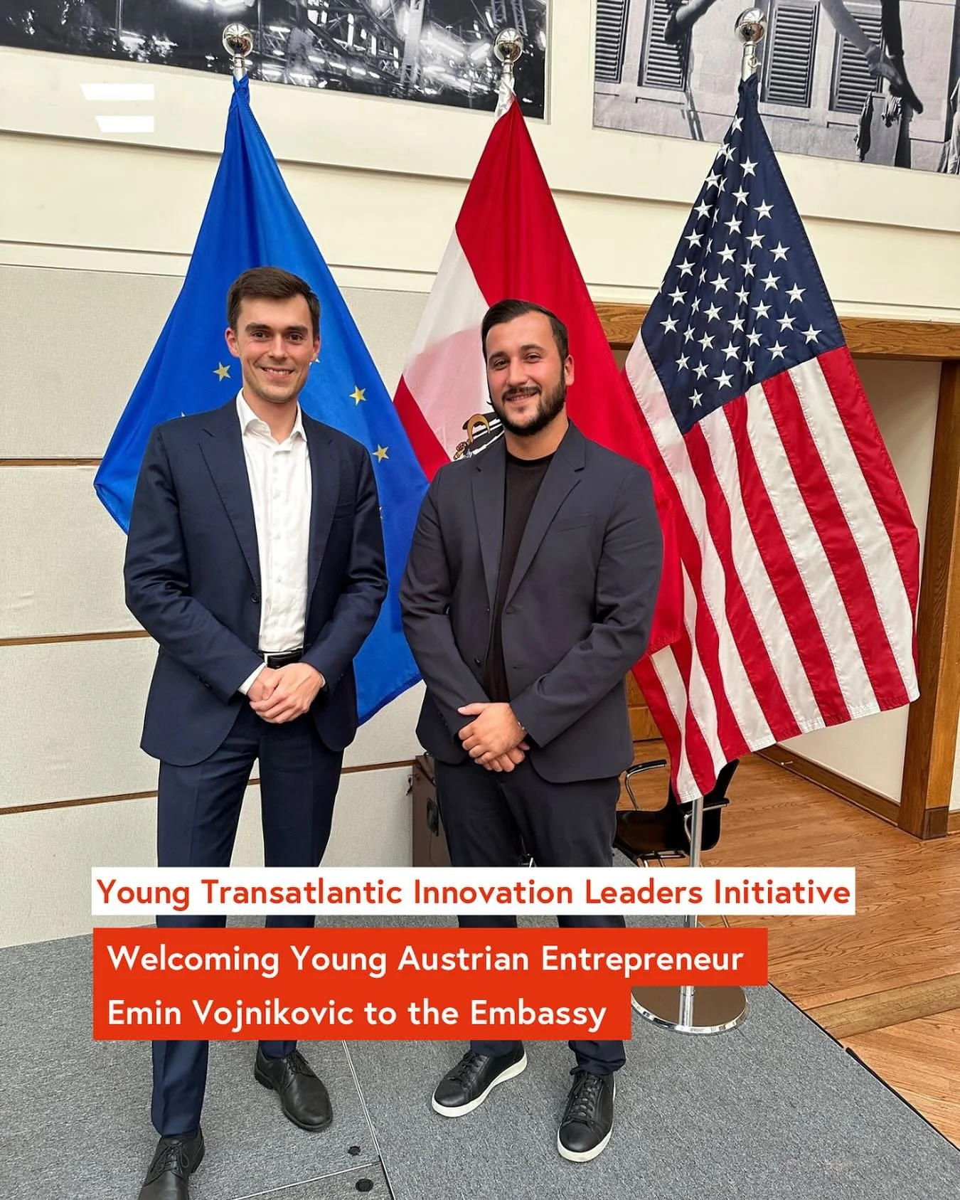 Heute hatten wir das Vergnügen, Emin Vojnikovic in unserer Botschaft als österreichischen Vertreter im diesjährigen YTILI Fellowship willkommen zu heißen - einem US-Programm für aufstrebende Unternehmer aus Europa, das die transatlantische Zusammenarbeit und die i