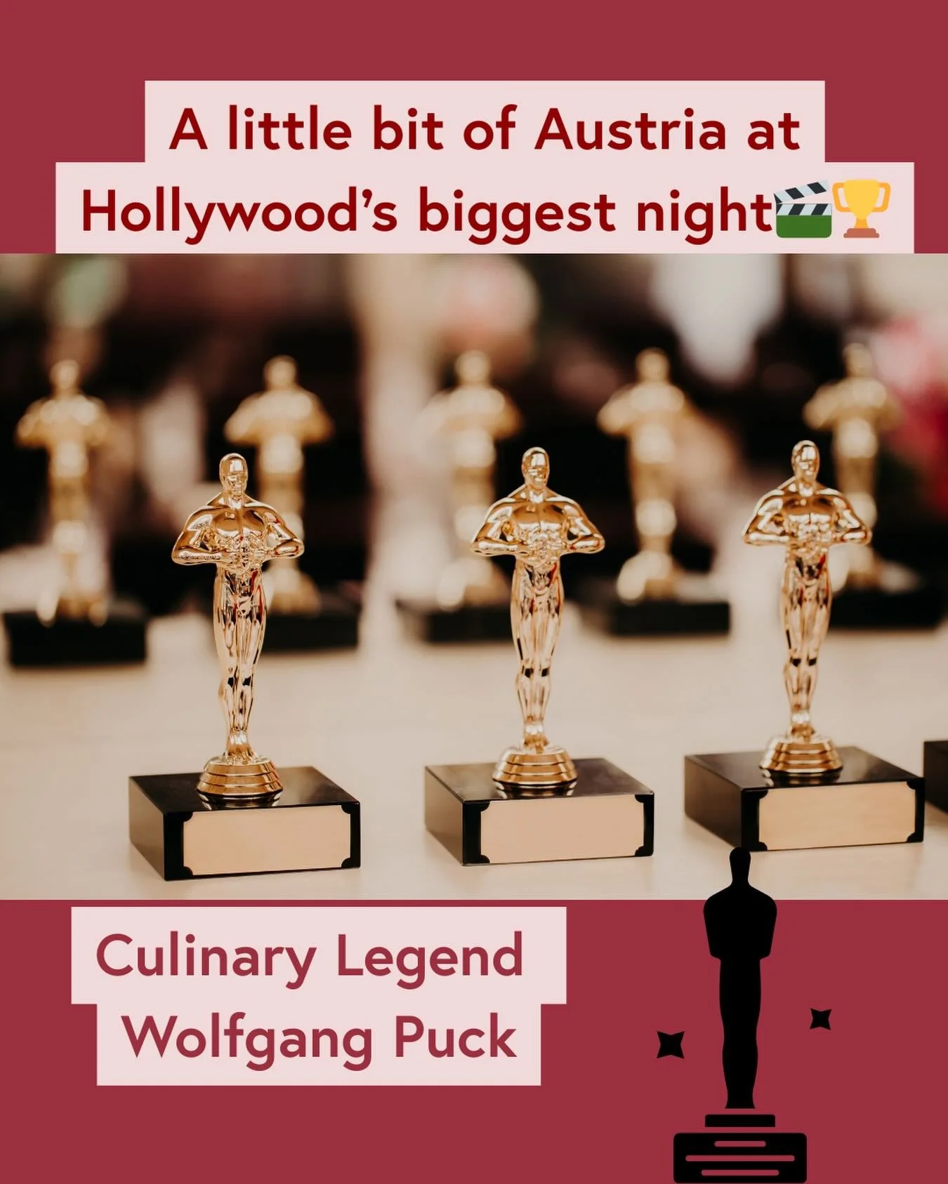 🔥🎬 When Hollywood rolls out the red carpet, an Austrian rolls up his sleeves 👨&zwj;🍳✨

Did you know, culinary legend Wolfgang Puck is from Austria and does the catering for the Oscars Governors ball? And this Sunday he actually does it for the 32