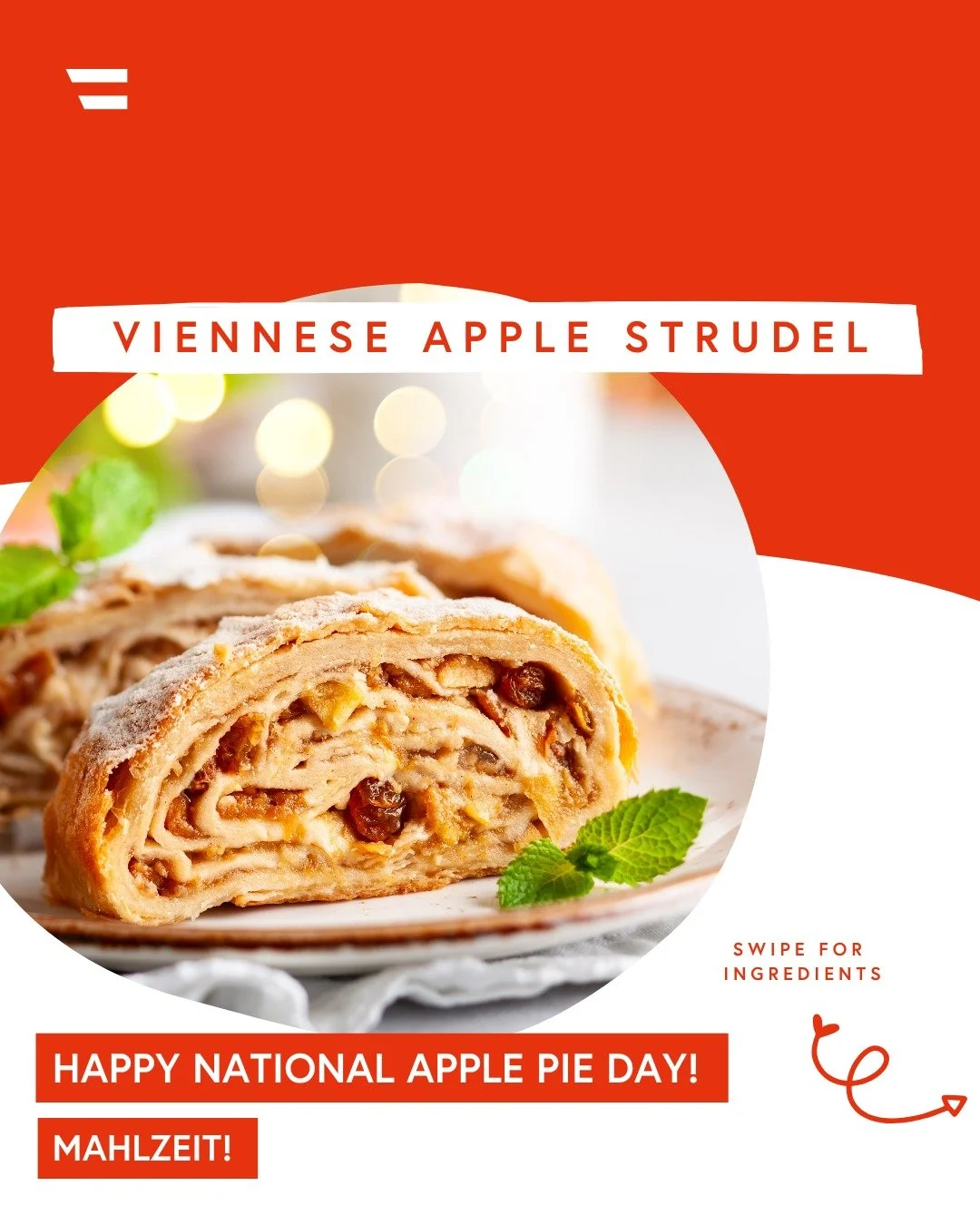 Happy National Apple Pie Day from the Austrian Embassy! 🍎🥧🇦🇹

Attention sweet tooths: on this occasion, we would like to share one of Austria&rsquo;s most beloved delicacies &ndash; Viennese Apple Strudel, or as we say in Vienna, &ldquo;Opflstrud