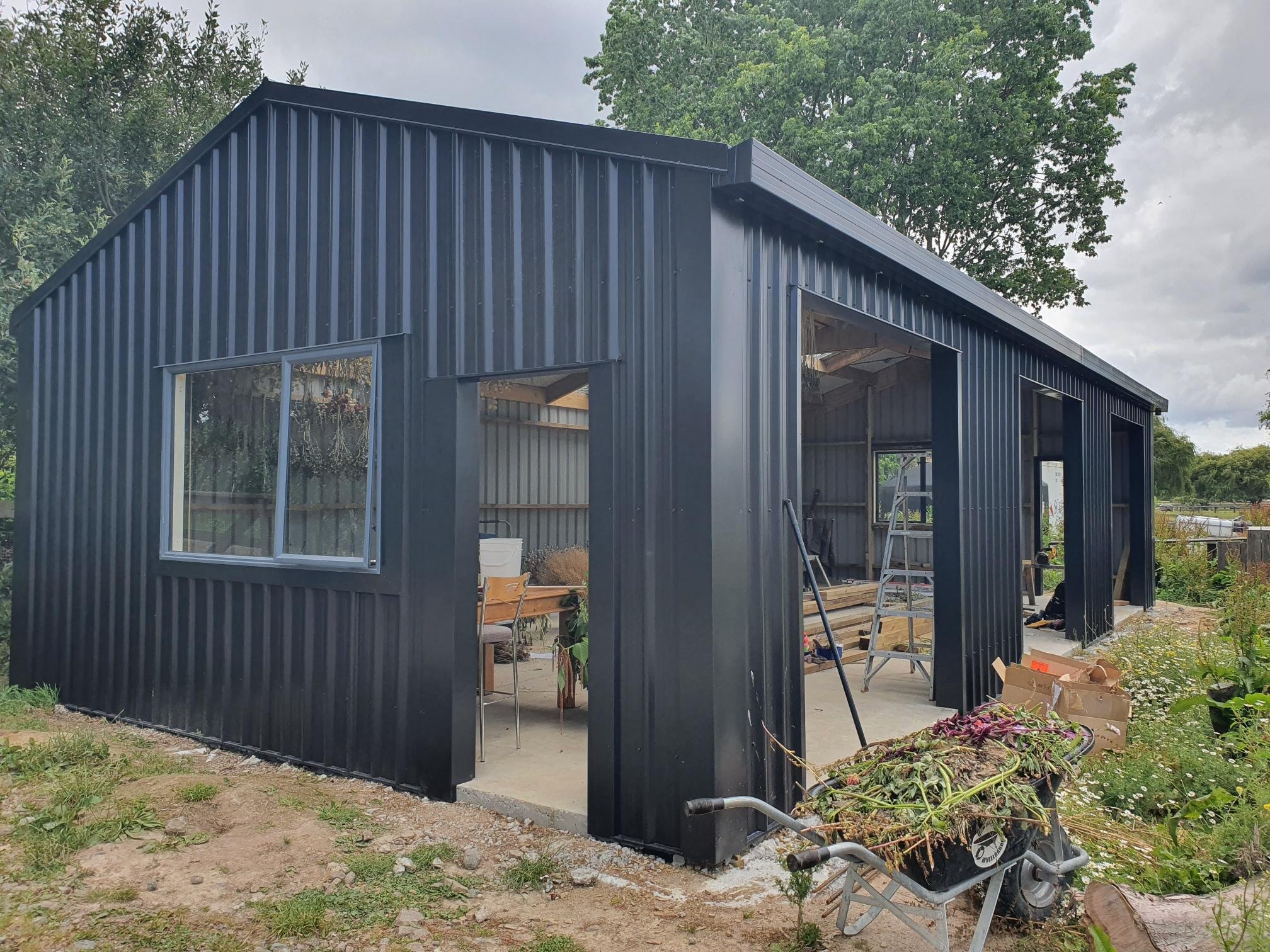 Wall cladding of shed windows and doors.