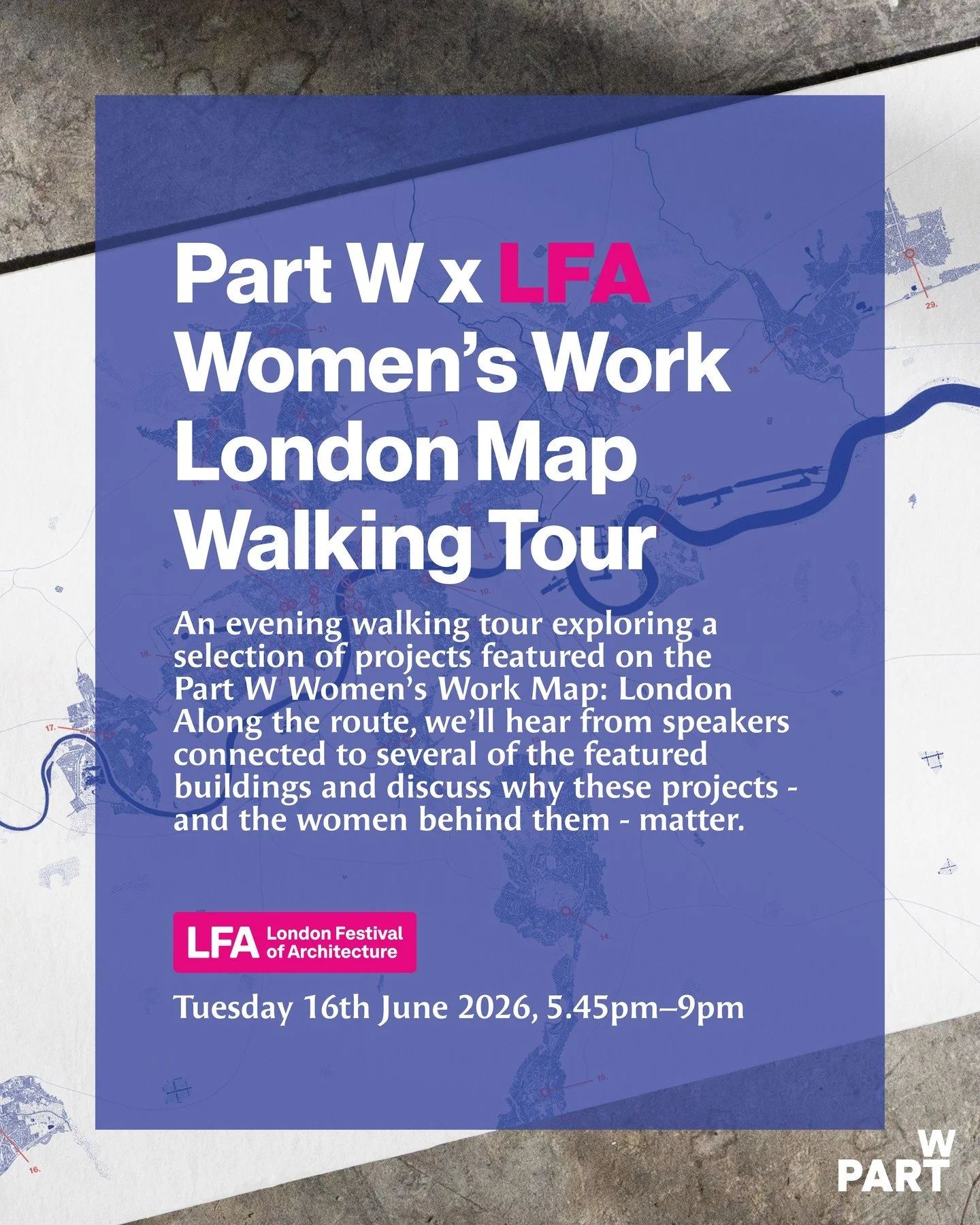Join us for a Part W x London Festival of Architecture walking tour exploring belonging in the city - and the impact women led projects have on place.

Using our Women&rsquo;s Work Map: London as a guide, members of the Part W team will lead a walk t