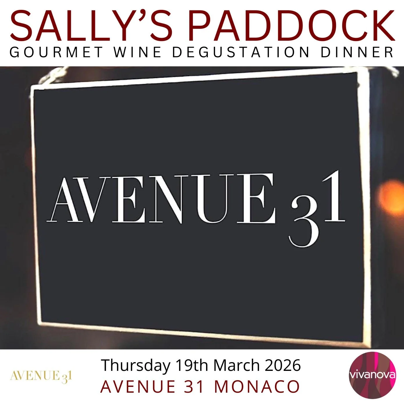 🍷 SALLY'S PADDOCK VERTICAL DEGUSTATION
Thursday 19th March 2026 . 7pm
Avenue 31 Monaco 

An Iconic Australian Wine
Vintage Degustation - 2002, 2004, 2005, 2008, 2010 and 2019

"To remind us of great things that came before and of unbound promis