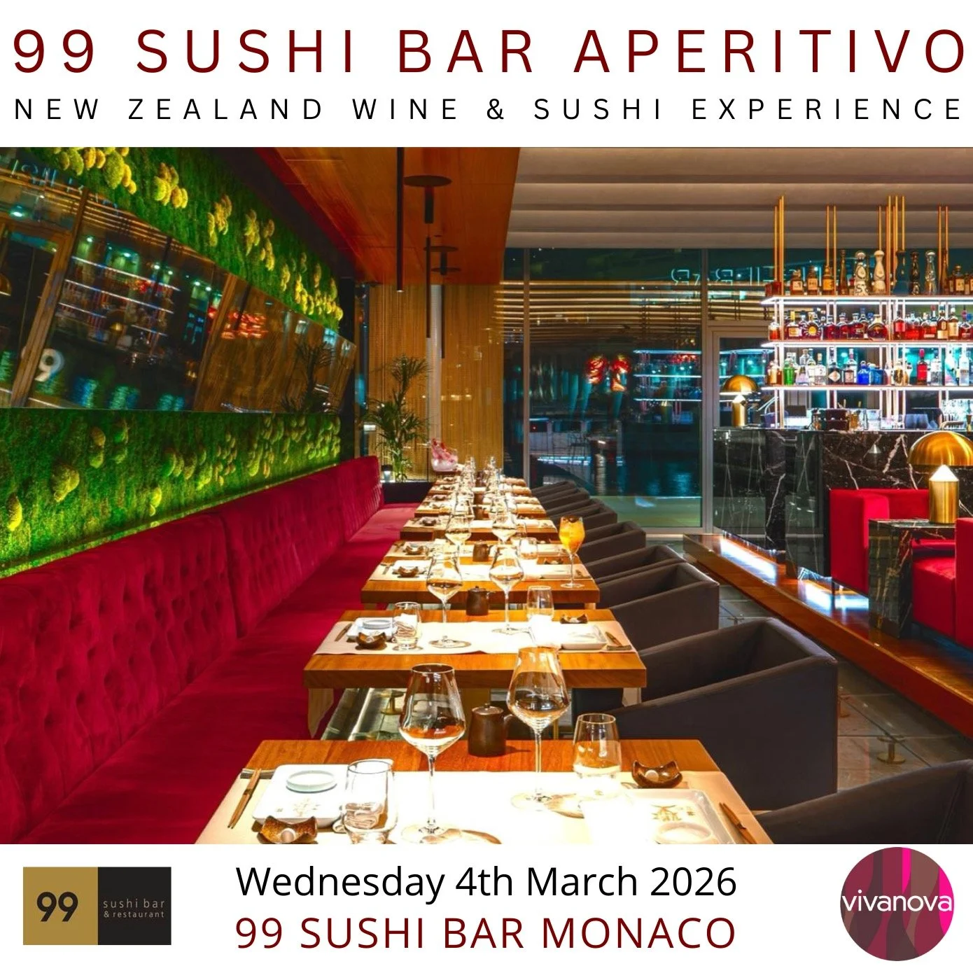 🇲🇨 This coming March 2026, Club Vivanova delivers a vibrant Riviera calendar of six distinctive events across Monaco and Saint-Jean-Cap-Ferrat, beginning with an exclusive New Zealand wine and sushi aperitivo at 99 Sushi Bar overlooking Mareterra, 