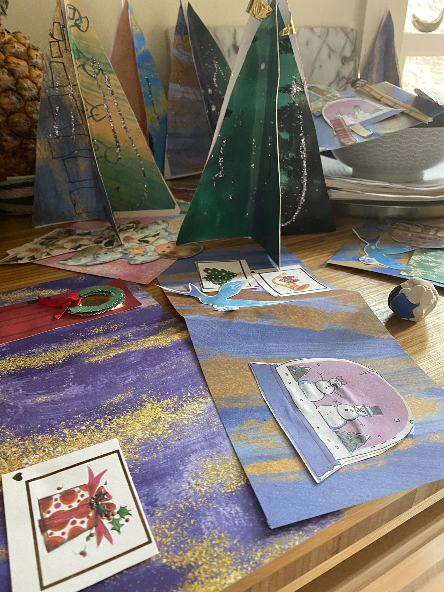 Santa's Workshop 2022. Collage up-cycled cards. 