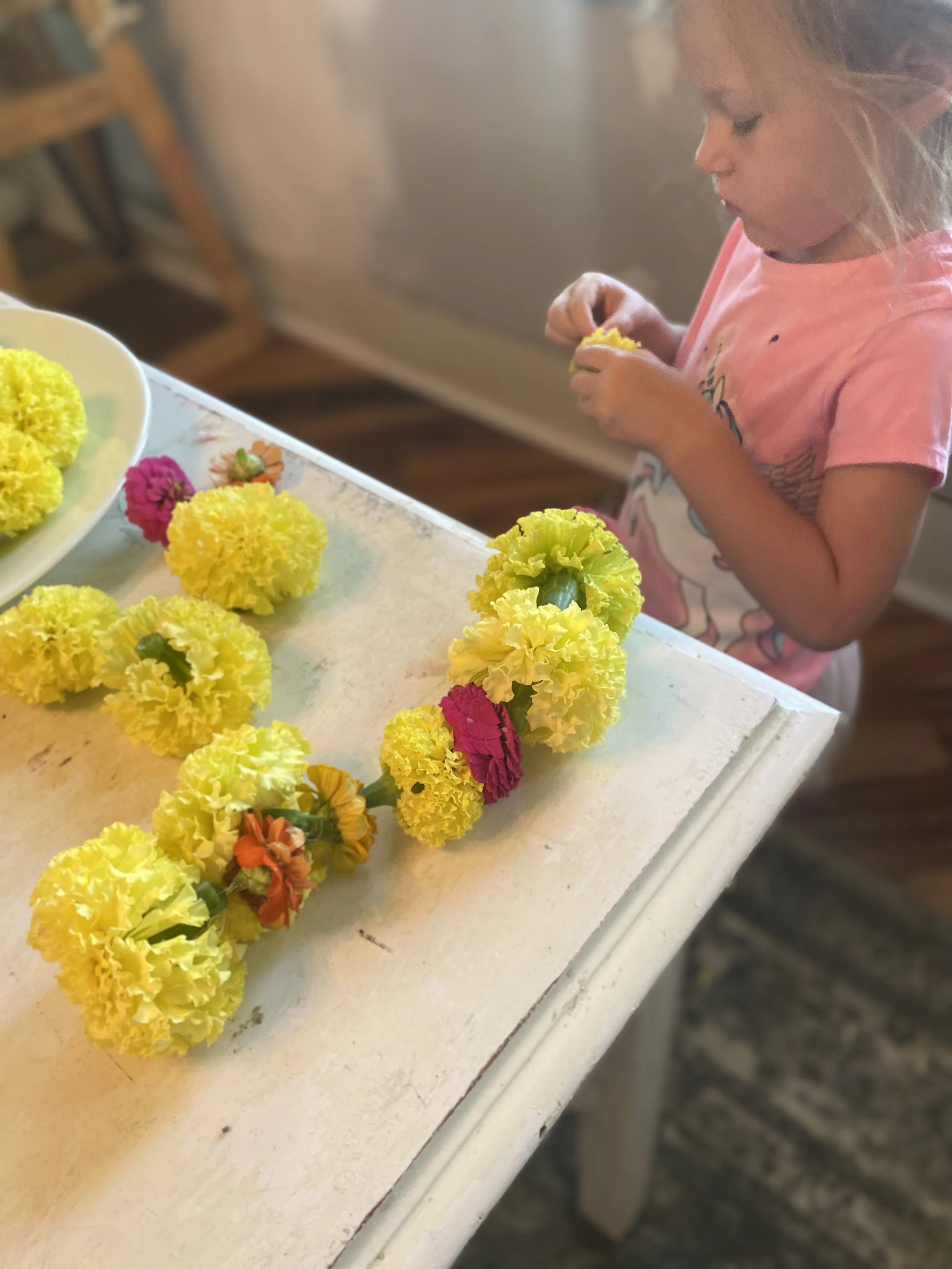 Flower garland. Art from the garden lesson.