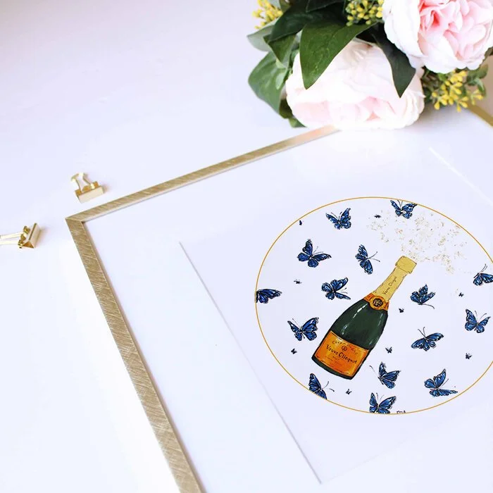 Veuve with Blue Butterflies 8x8 inch Print