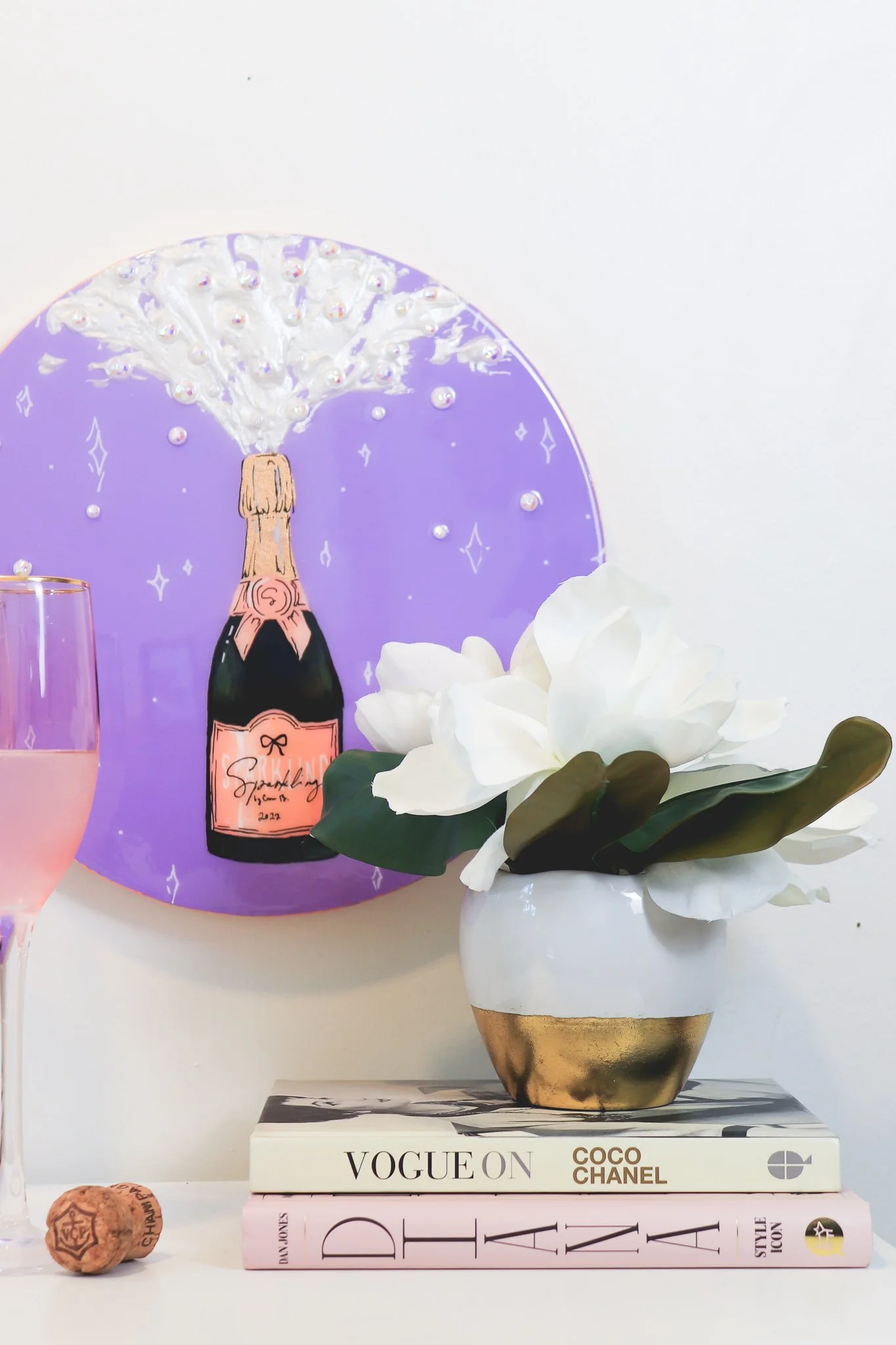 Sparkling in Purple & Peach - 12x12 inch Round Canvas