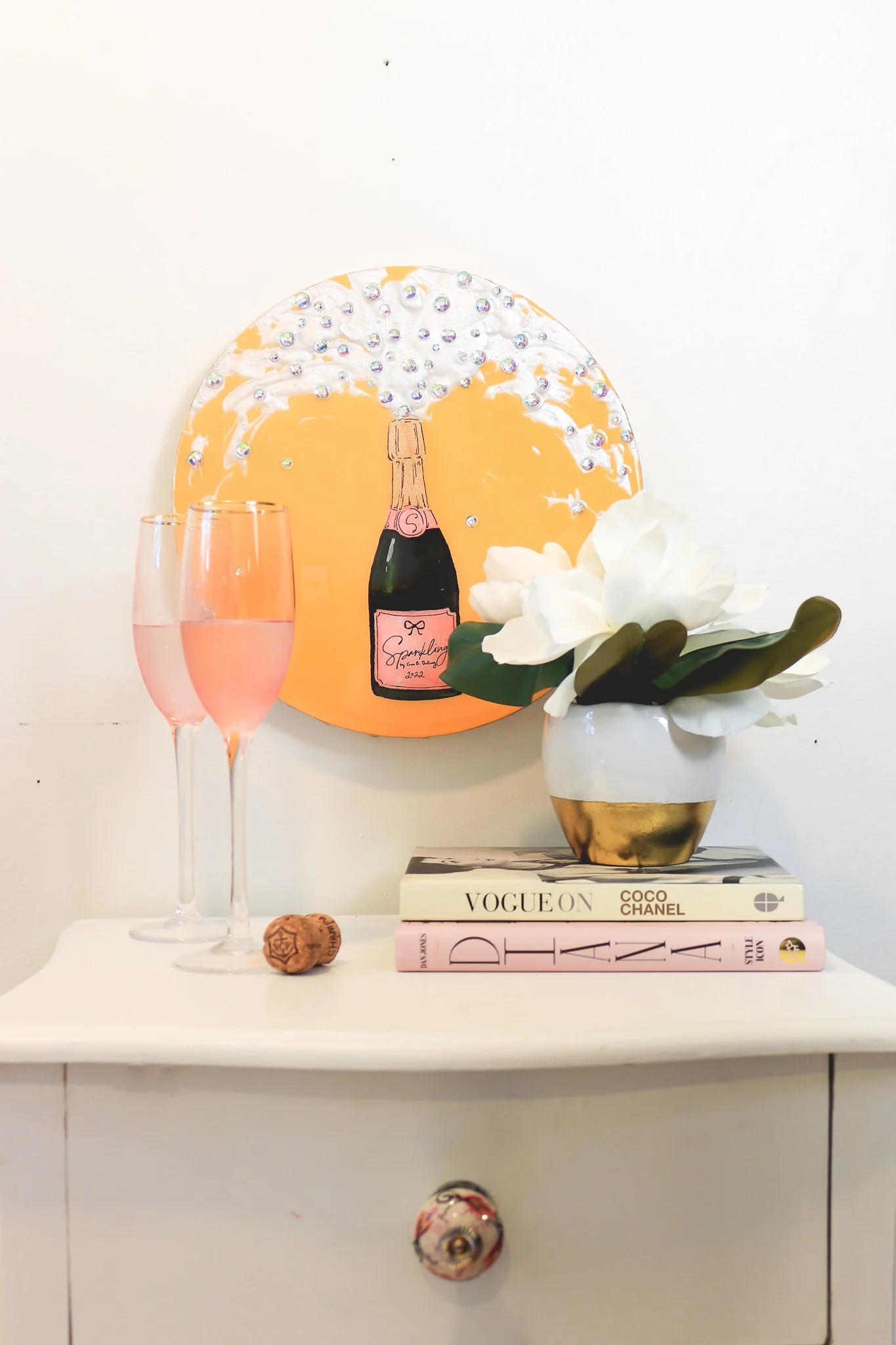 Sparkling in Orange & Pink - 12x12 inch Round Canvas
