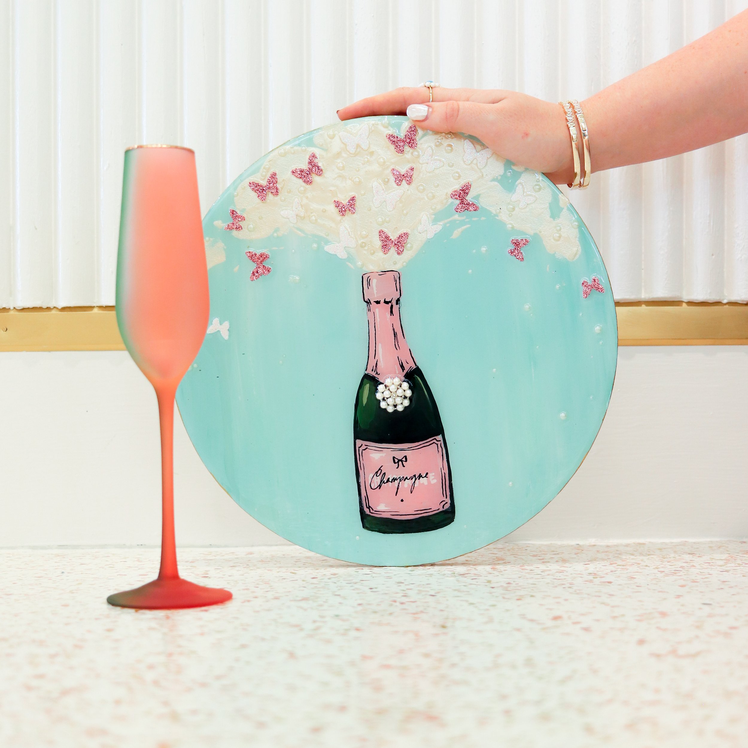 Sparkling Blue & Pink with Butterflies - 12 Inch