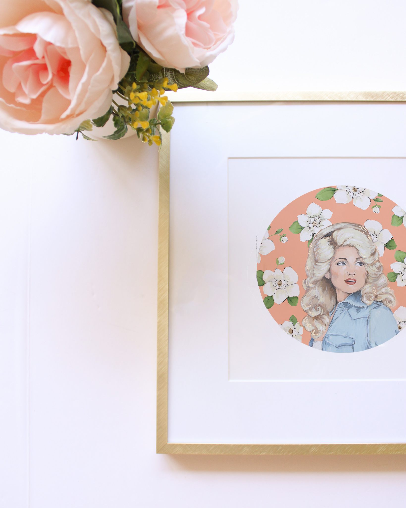Dolly Parton Peach Magnolias 8x8 inch Print