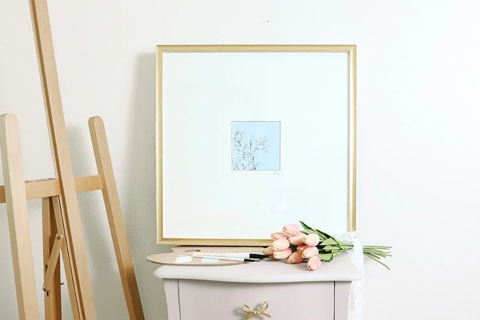 Light Blue Lily of the Valley, 20x20 inch Framed Artwork