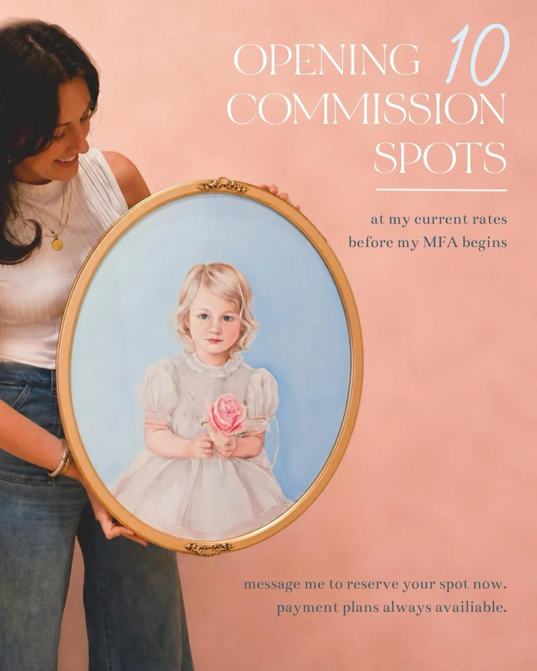 A little new chapter 🤍 Before I begin my MFA in Painting this fall, I&rsquo;m opening a limited number of child portrait commissions at my current rates.

Once these spots are filled, this booking window will close. Inquire now to reserve yours ✨