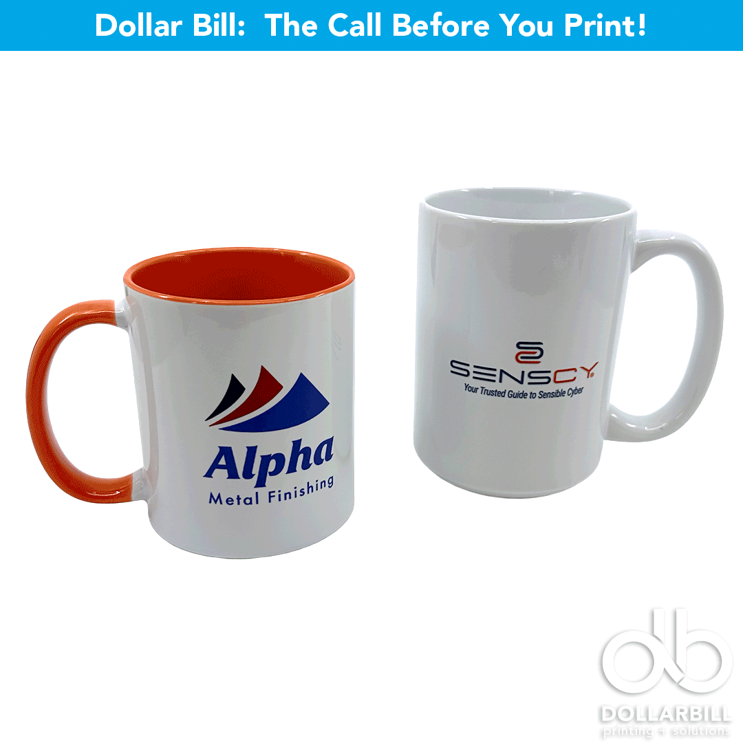 Custom ceramic mugs and branded drinkware from Dollar Bill Printing