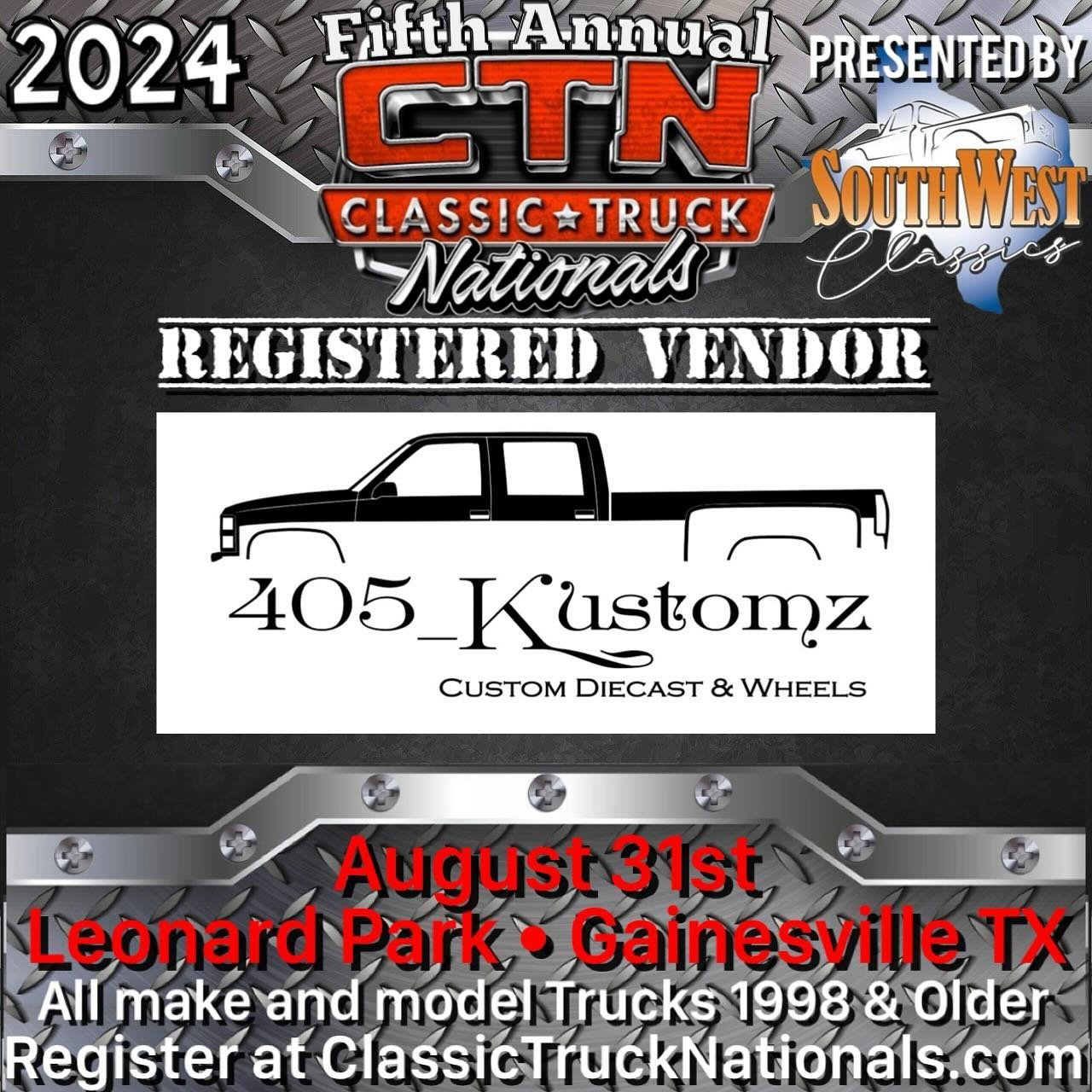 New vendor joining us for @classictrucknationals 2024! Check them out, @405_kustomz Registration is open for Classic Truck Nationals 2024! Get registered at classictrucknationals.com/2024-registration