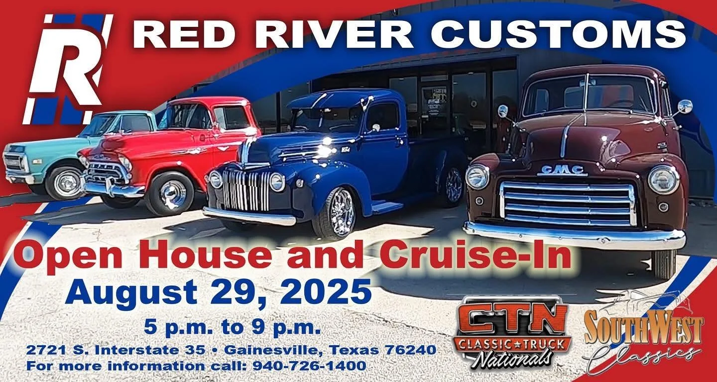 Tonight’s the night! Come hang out, check out the Red River Customs facility, see some badass rides and grab some grub! See y’all there!
August 29th at Red River Customs 5-9PM
2721 S. I35 Gainesville TX