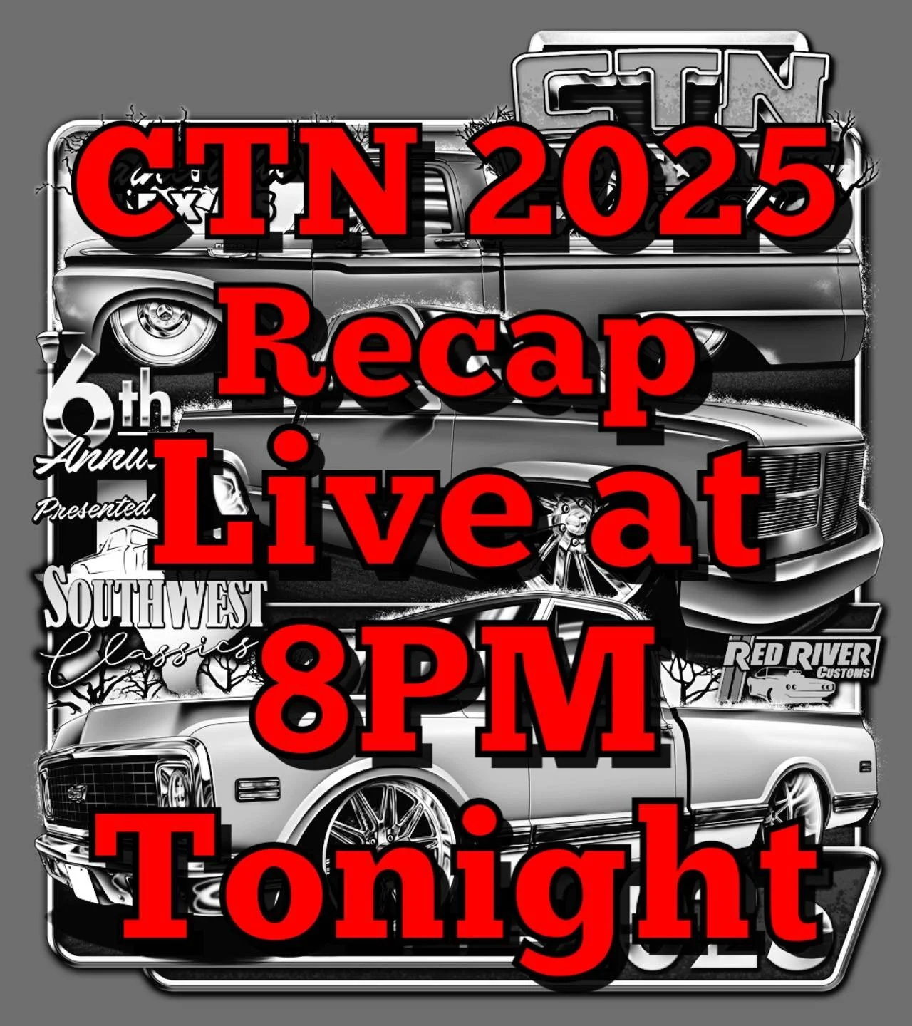 We will be going live at 8PM tonight on the Classic Truck Nationals Facebook Page with the Sixth Annual Classic Truck Nationals recap!
Lots of coverage is already on YouTube! Check out coverage by @TORKiT, @CarswithJDUB, @KeithVaughnsFlyingCircus and