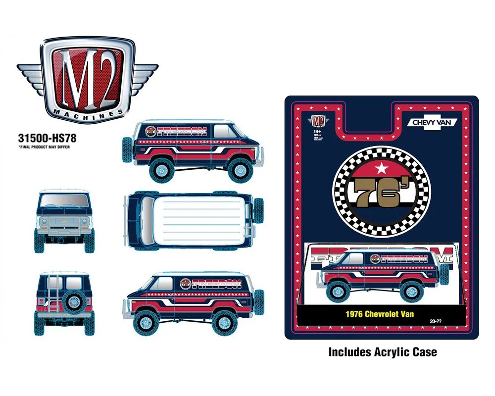 (Preorder - SHIPS IN JULY) M2 Machines 1:64 1976 Chevrolet Van “FREEDOM EDDITION” – Red