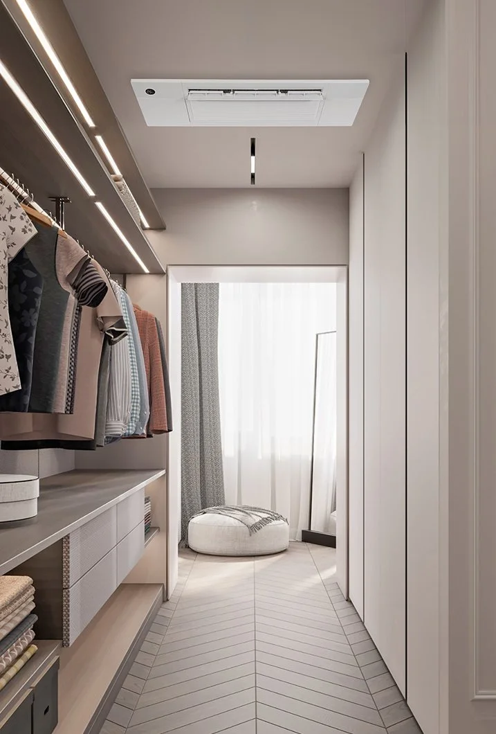 Midea cassette unit for heat pump installed in a home closet