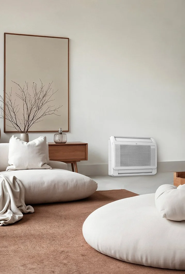 Midea floor-mounted mini-split lifestyle photo in living room