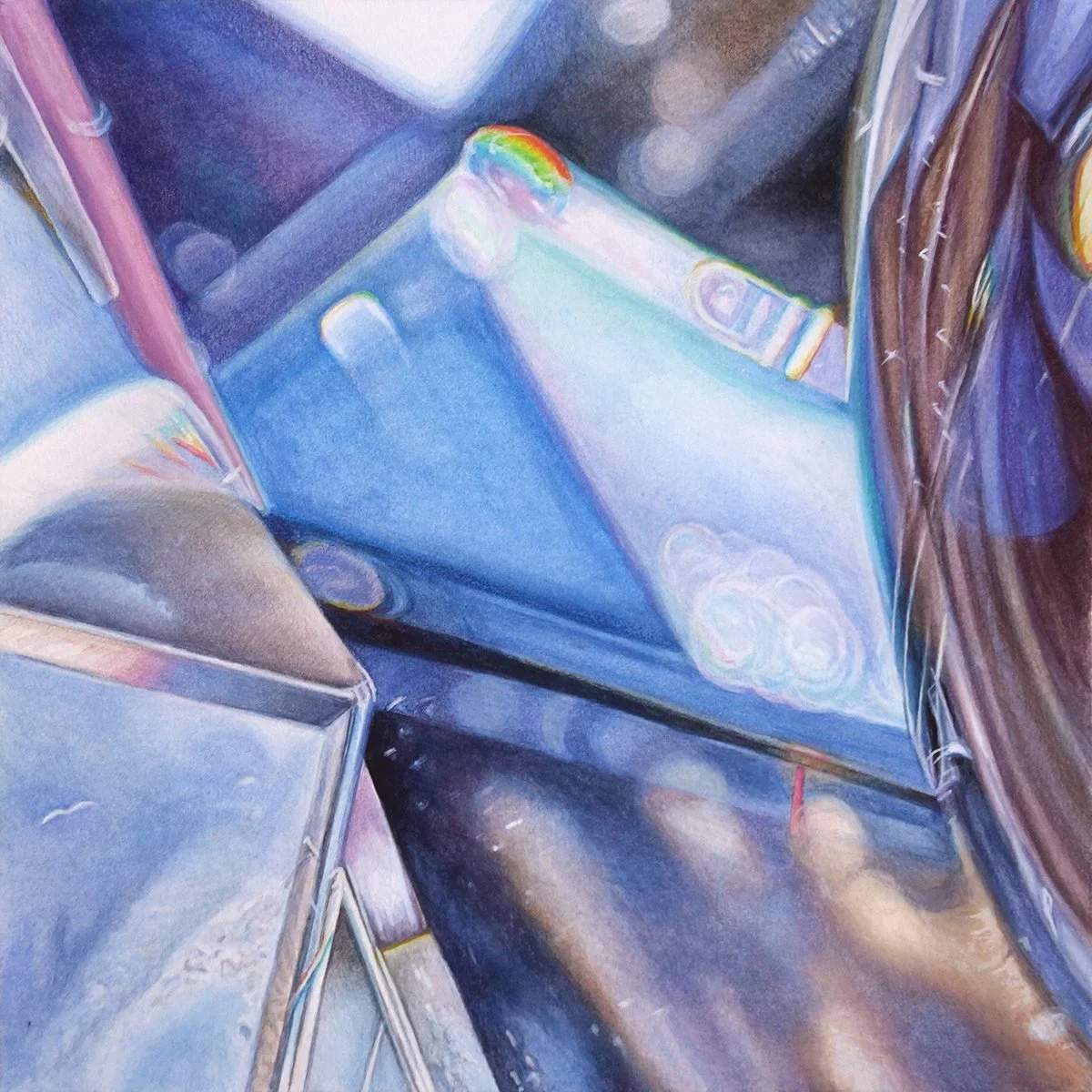 Wayward, 12" x 12", watercolor/gouache/colored pencil on Fabriano Artistico paper, white wooden frame 18" x 18", archival mat and uv protected plexiglass, $600