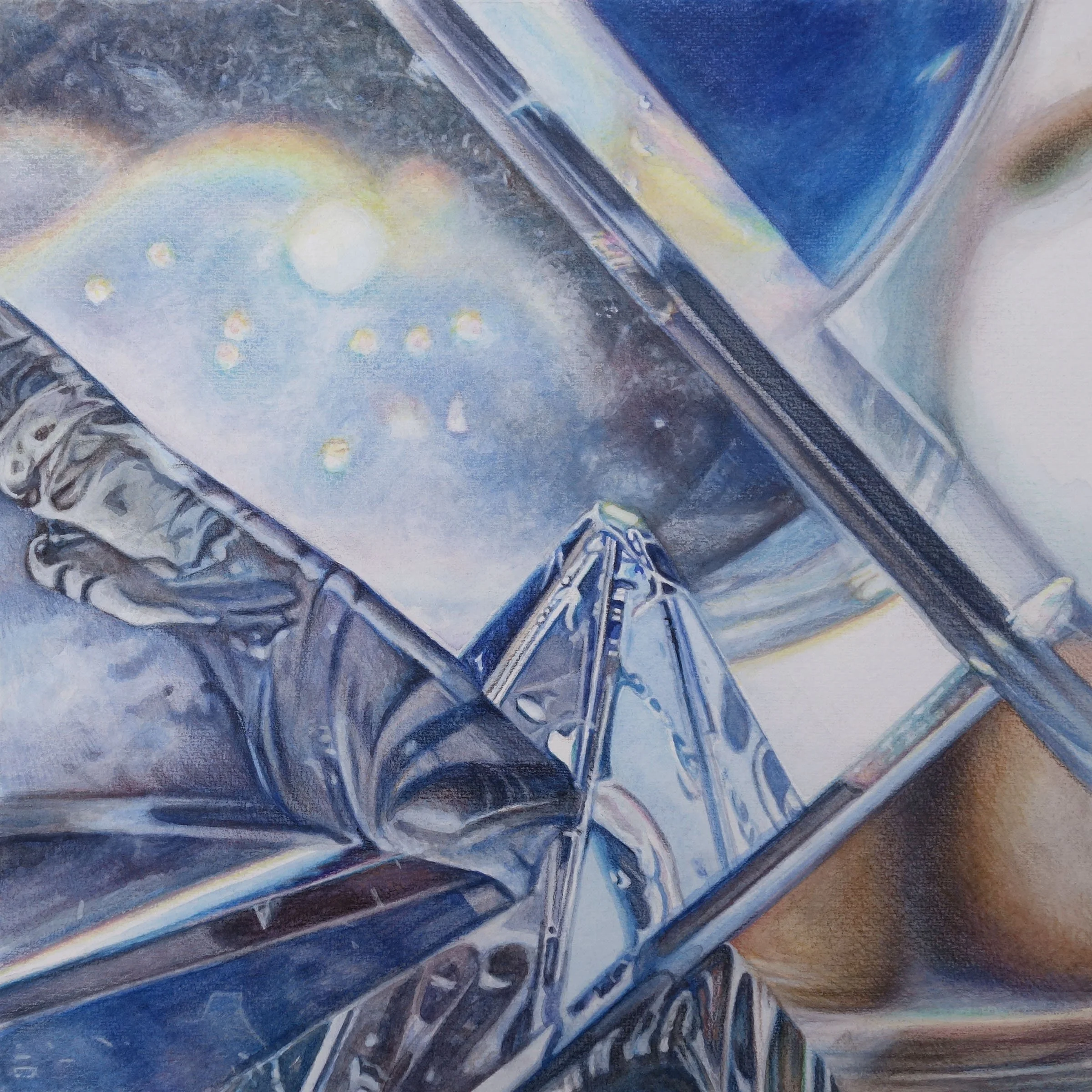 Chaotic Era, 12" x 12", watercolor/gouache/colored pencil, 2026