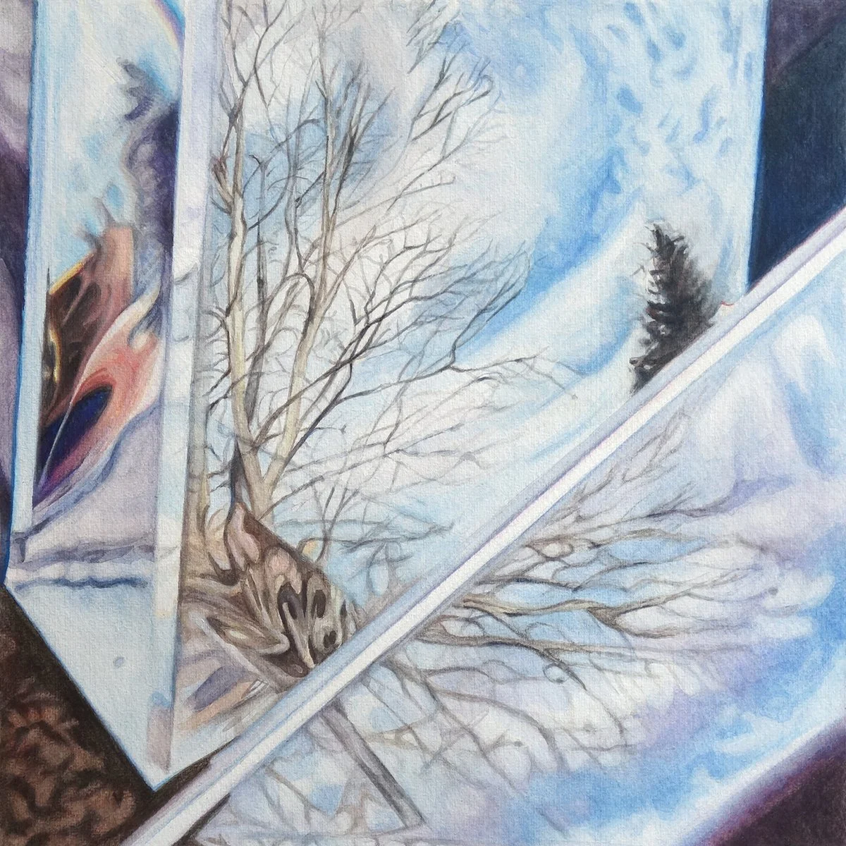 Uproot, 12" x 12", watercolor/gouache/colored pencil, 2025