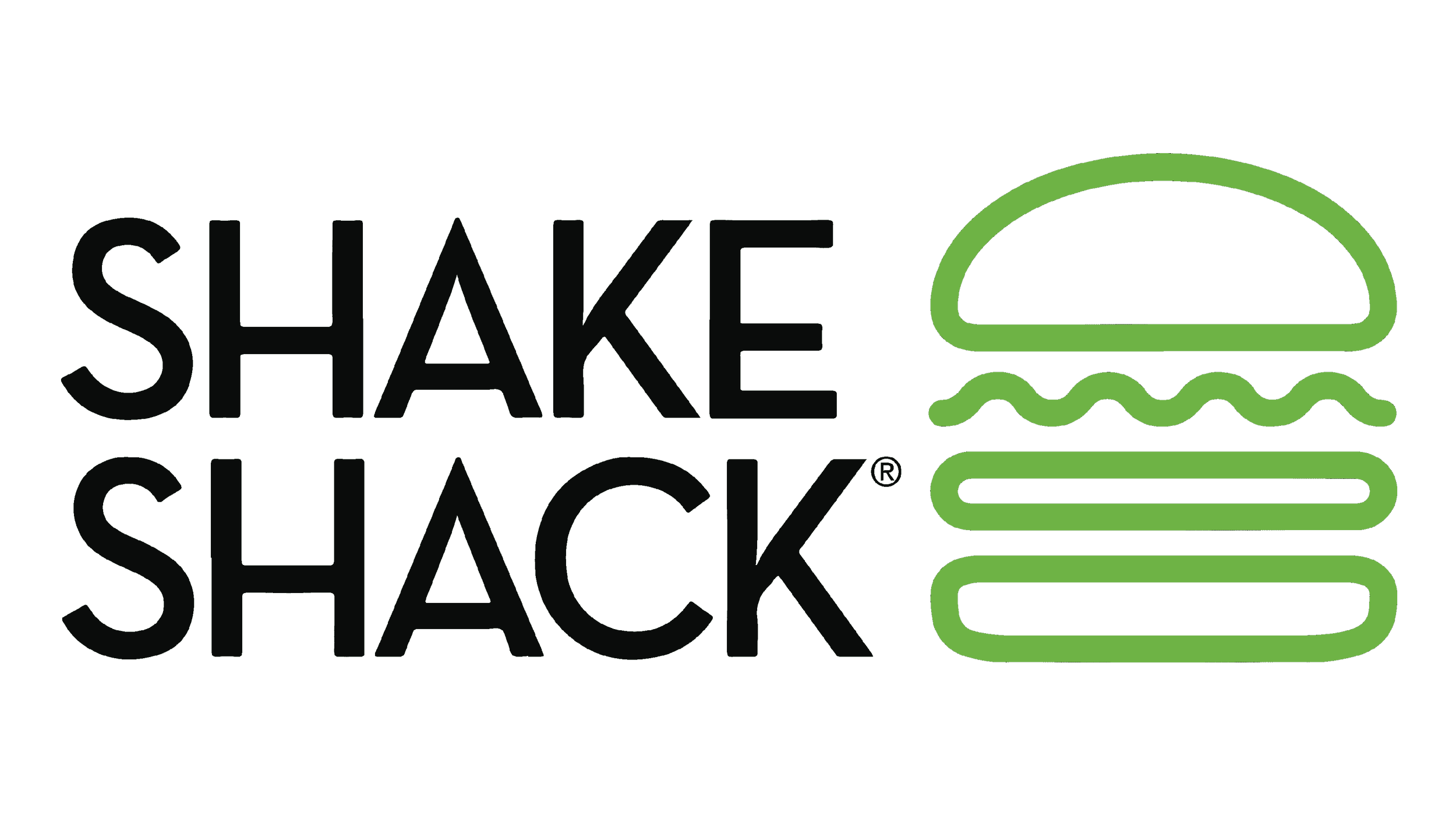 Shake Shack logo featuring stylized text "Shake Shack" with a green burger icon.
