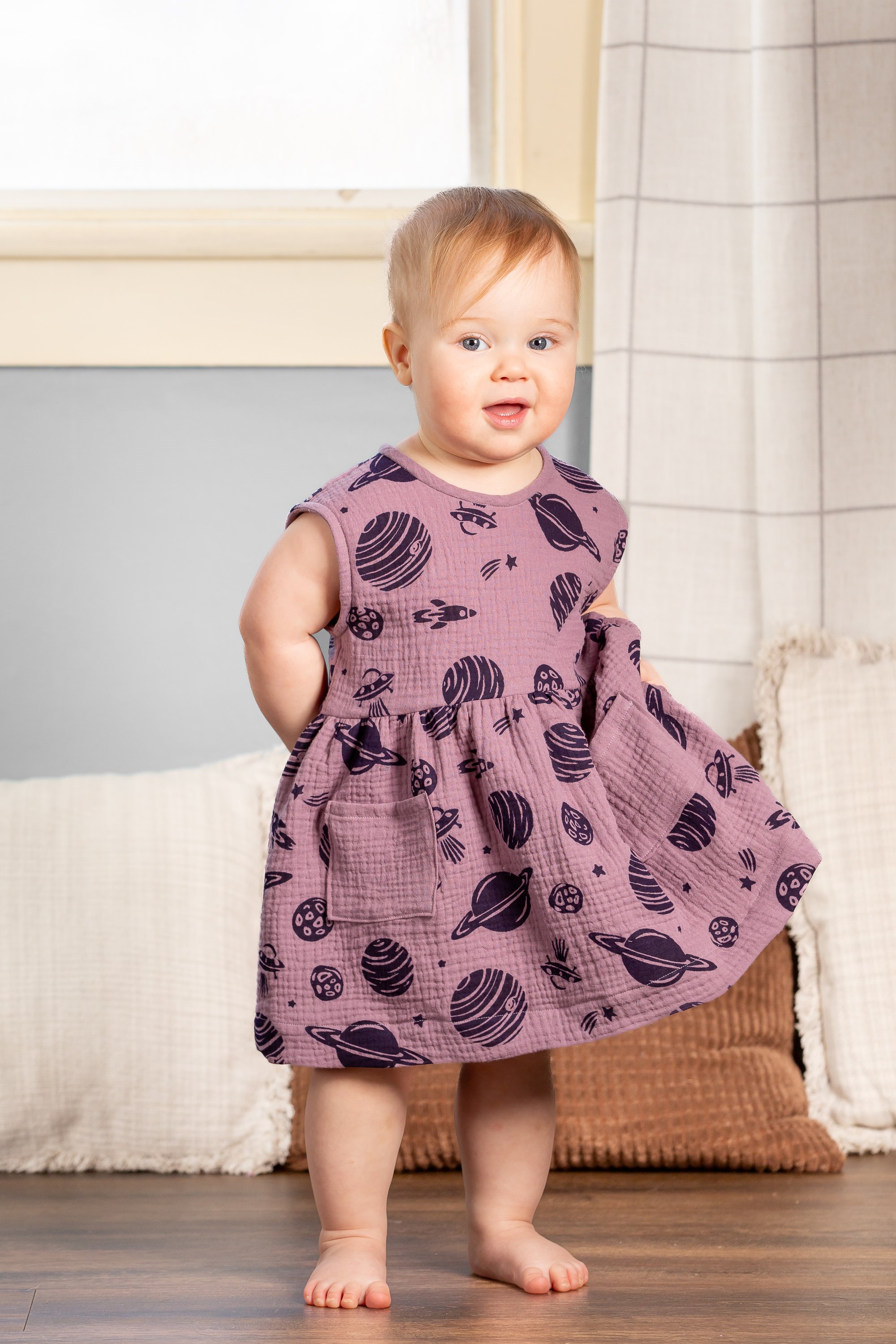 Toddler Space Print Sleeveless Dress