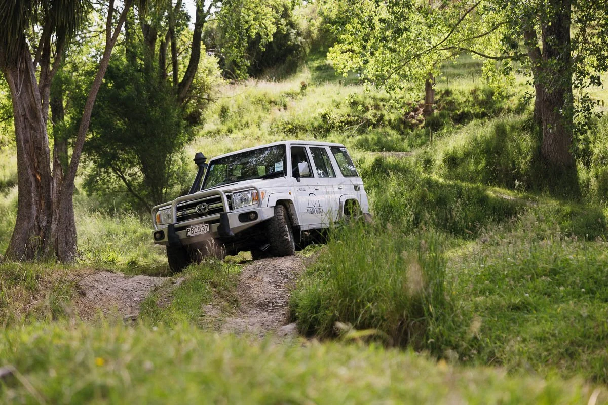 4x4 ute at Makoura Lodge, north Island, during a self-drive.