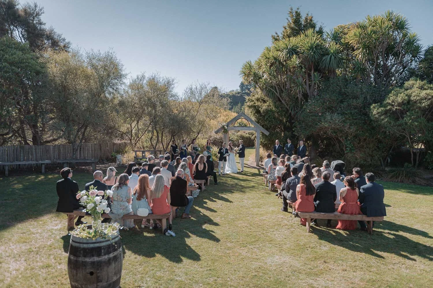 A beautiful outdoor garden ceremony area at Makoura Lodge
