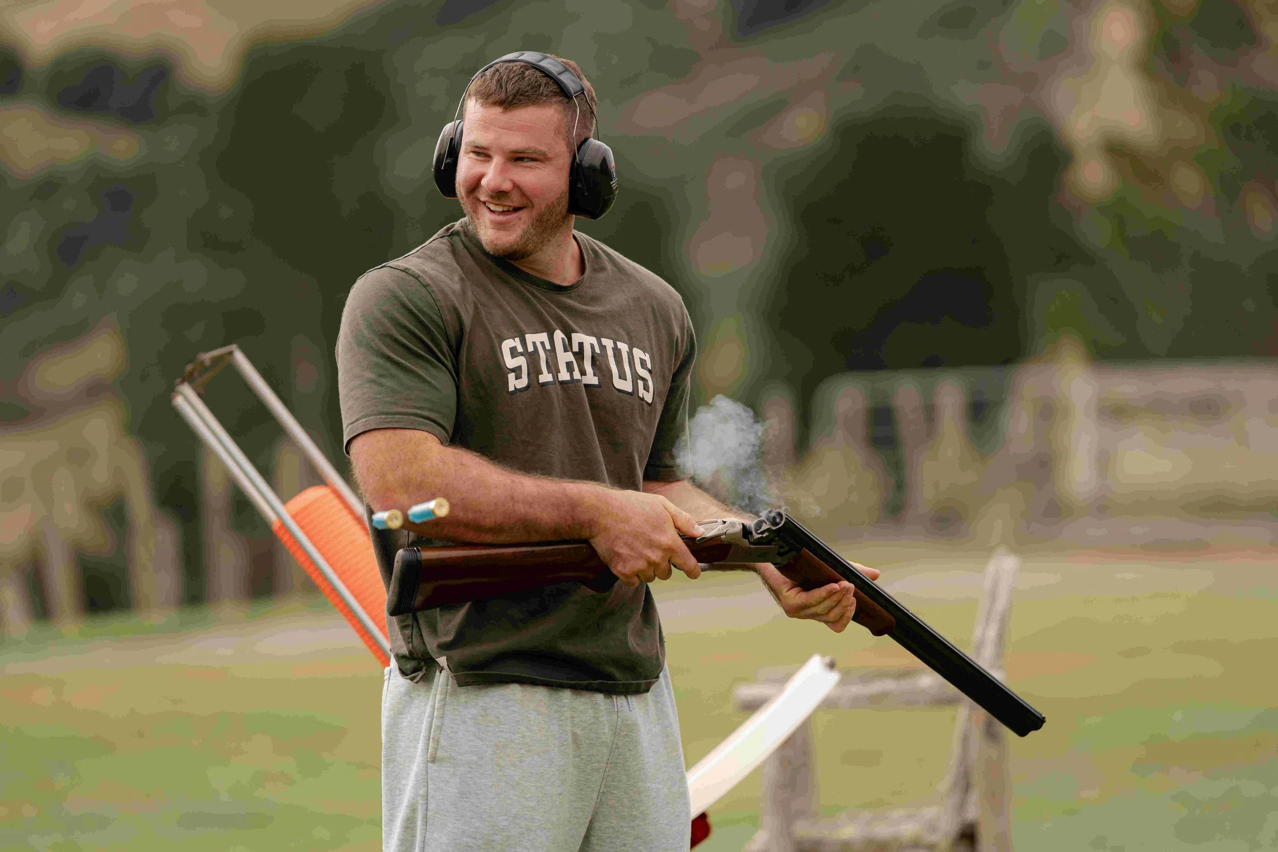 Stag doing clay target shooting at Makoura Lodge, Manawatu