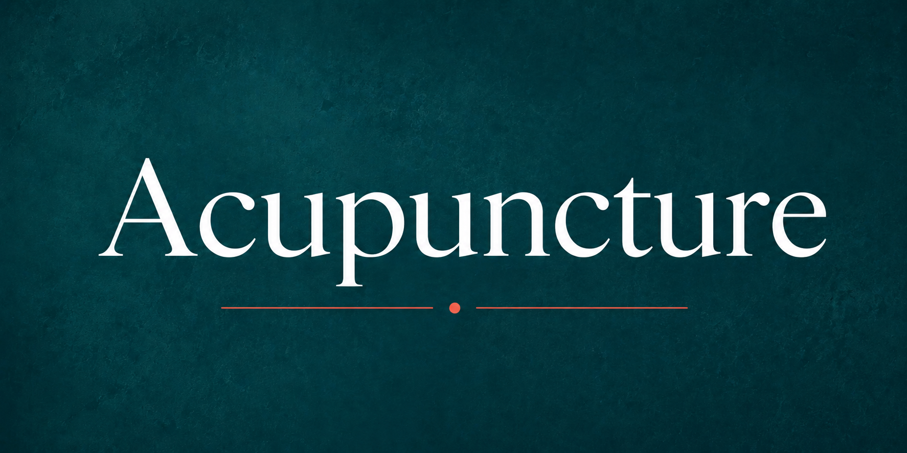 Text reading 'Acupuncture' on a textured teal background with a small decorative circle and lines underneath.