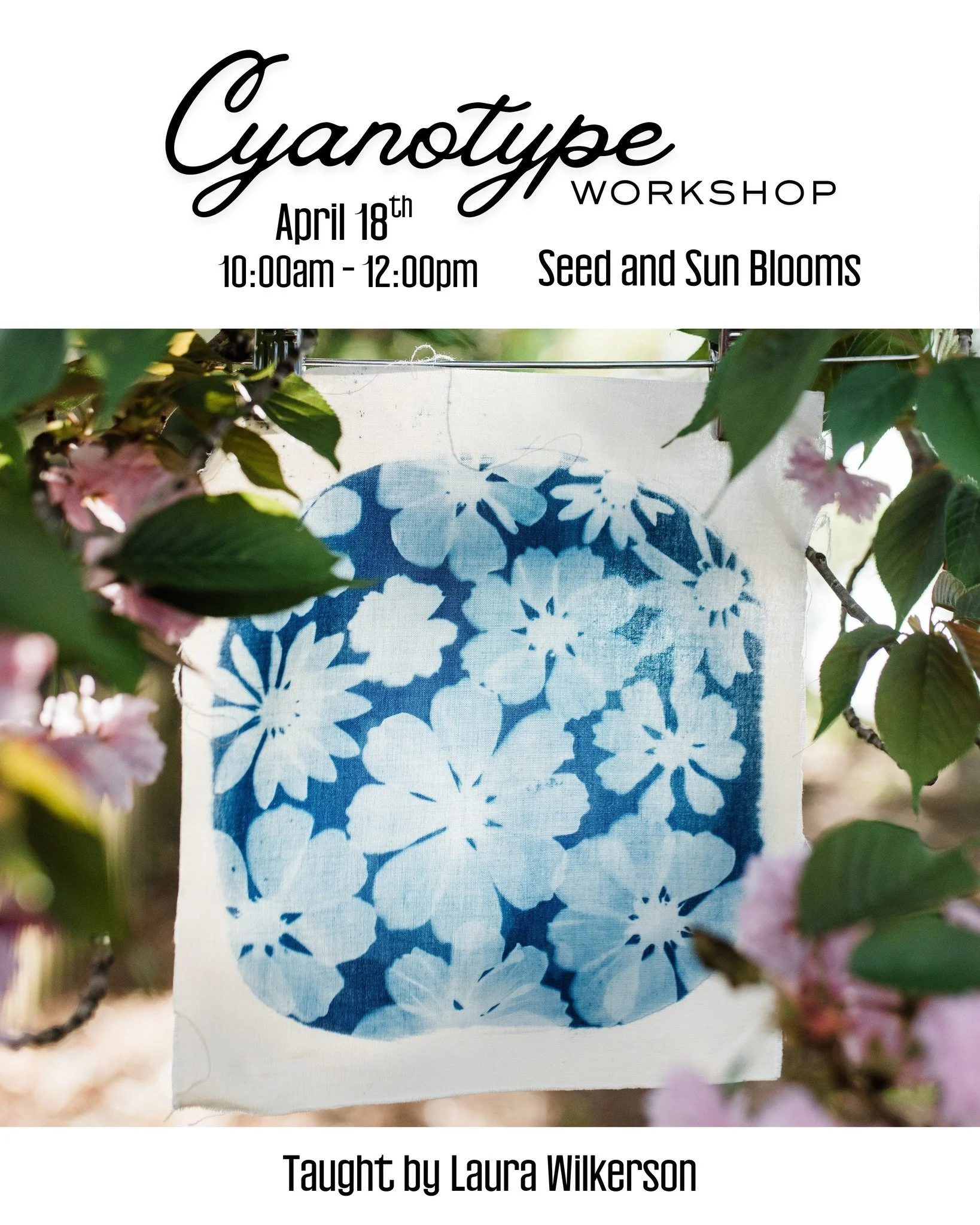 Come join me and Mandy on April 18th! I will be teaching about cyanotypes at an actual flower farm! In this immersive cyanotype workshop, you&rsquo;ll learn the beautiful, historic process of sun-printing using natural materials, flowers, and foliage
