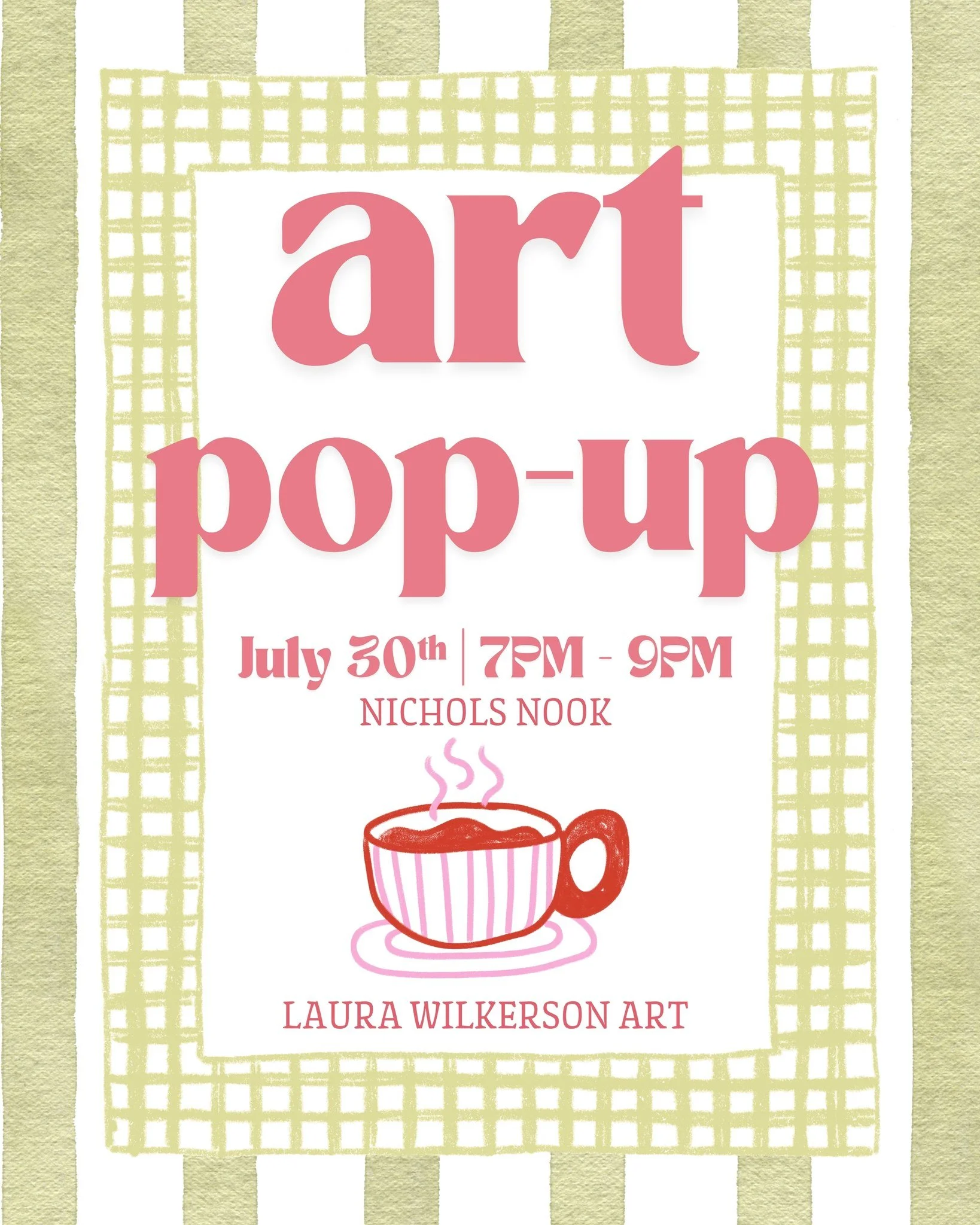 ✨ An Evening of Art, Coffee &amp; Live Music ✨

Slow down and spend a summer evening at Nichols Nook on Thursday, July 30, from 7:00&ndash;9:00 PM for a special pop-up art market featuring the work of Laura Wilkerson.

Browse a thoughtfully curated c