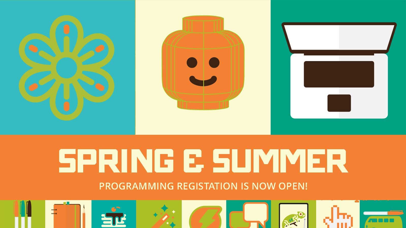 Banner for IOB Winter Programs featuring playful icons including a snowman, a LEGO-style head, and a laptop, with text announcing that registration is now open.