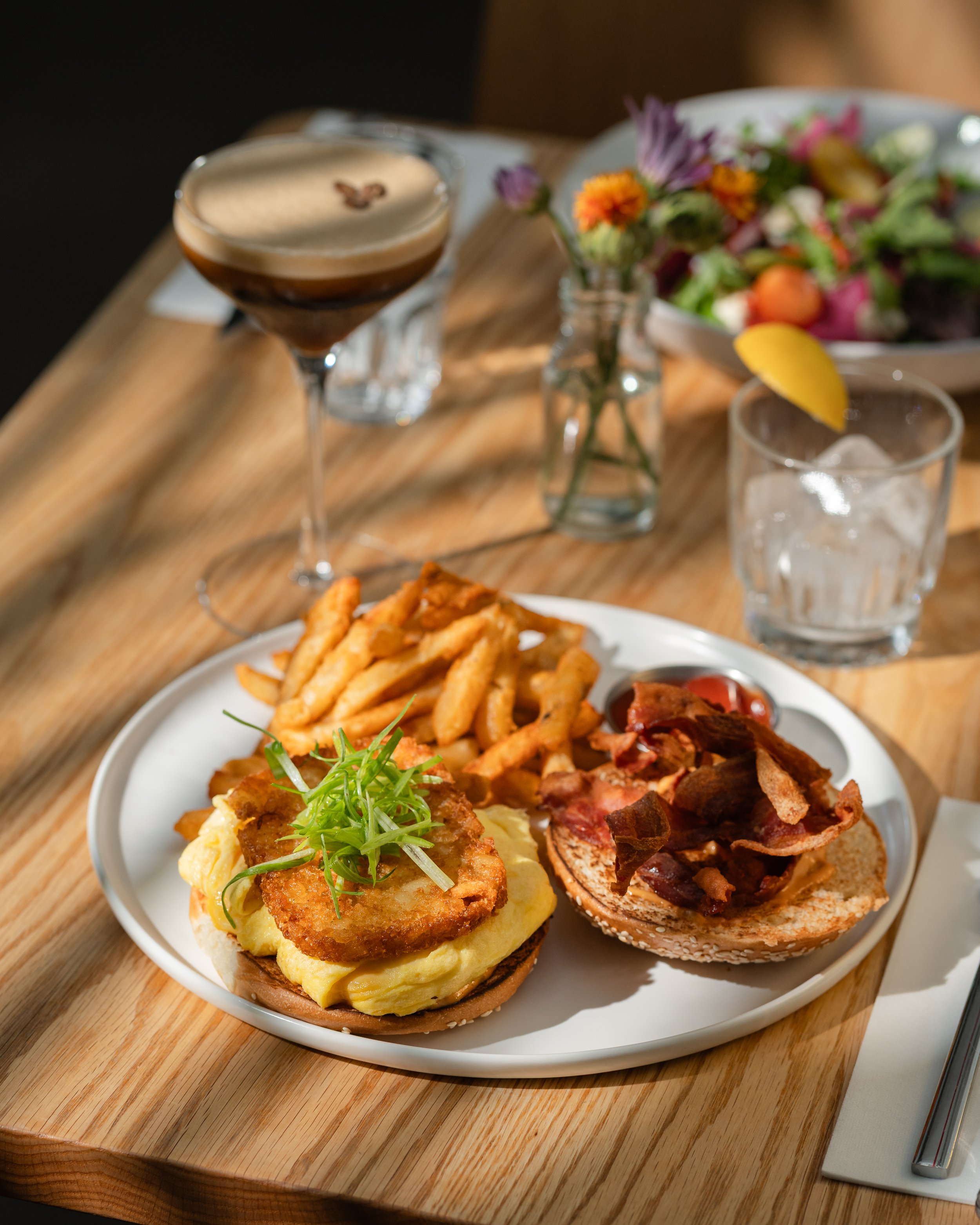 breakfast sandwich in lower east side with espresso martini for brunch