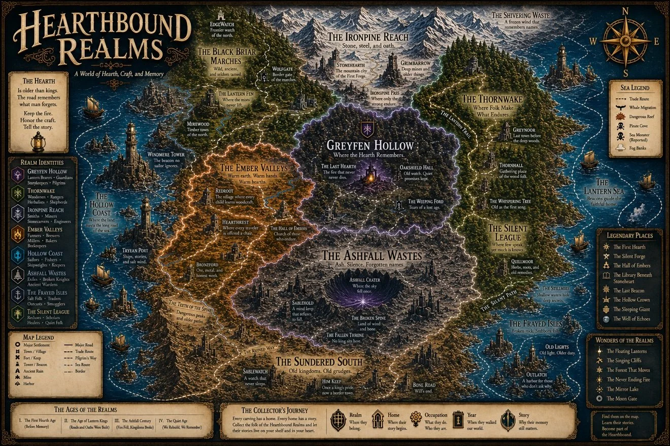 The Hearthbound Realms — a world of hearth, craft, and memory.