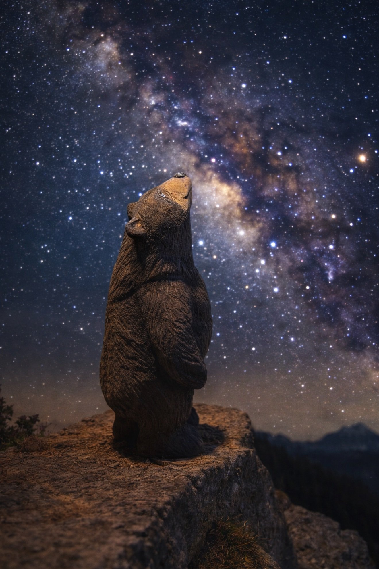 Starry bear wood carving