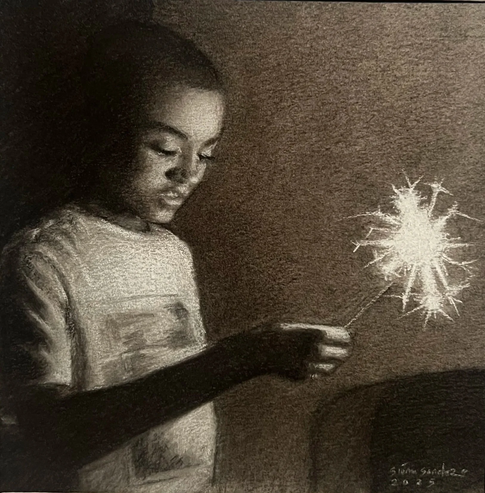 'Sparks of Wonder' - Charcoal - 5x5 in - 2025