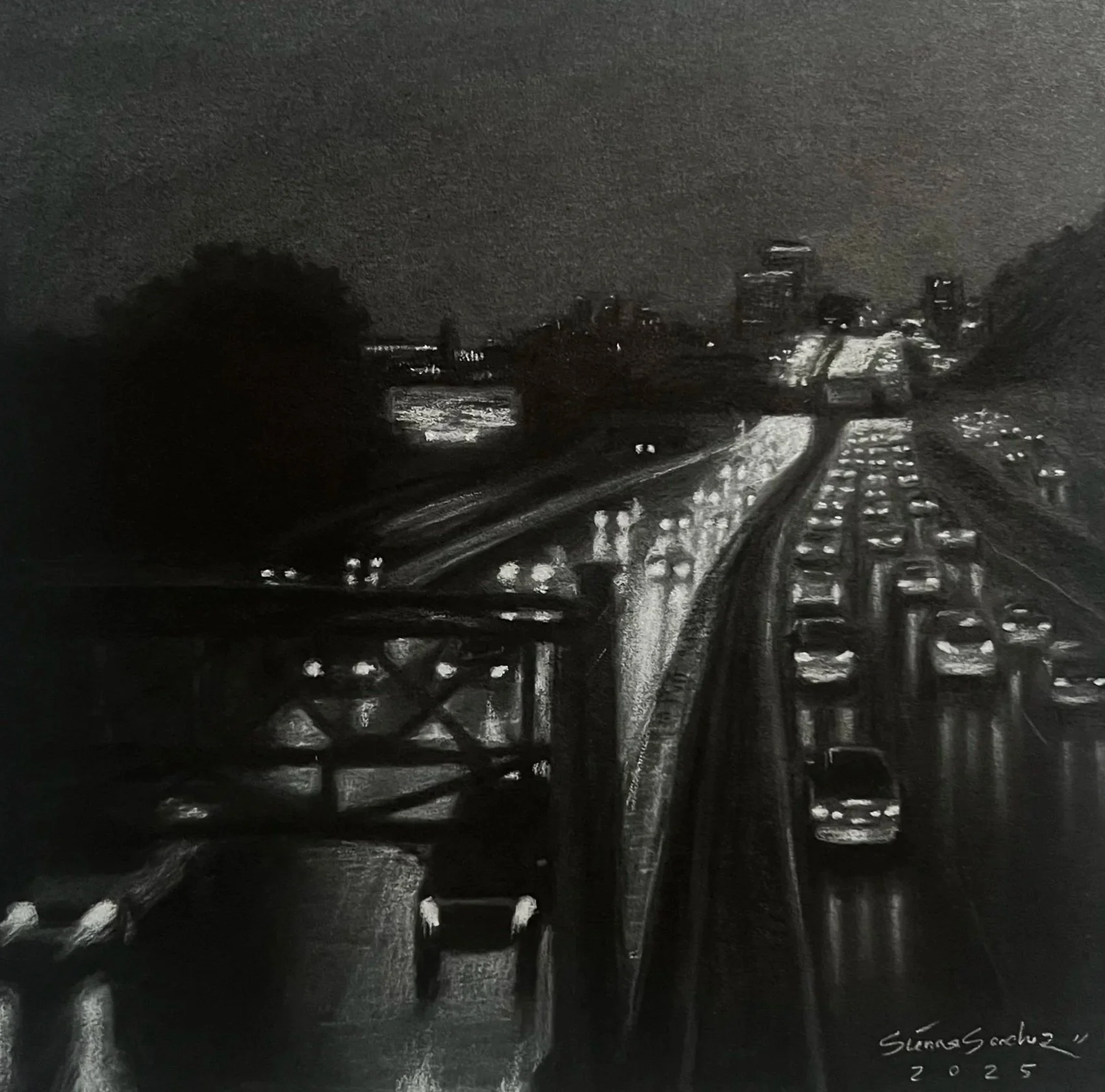 'Midnight Drive' - Charcoal - 5x5 in - 2025
