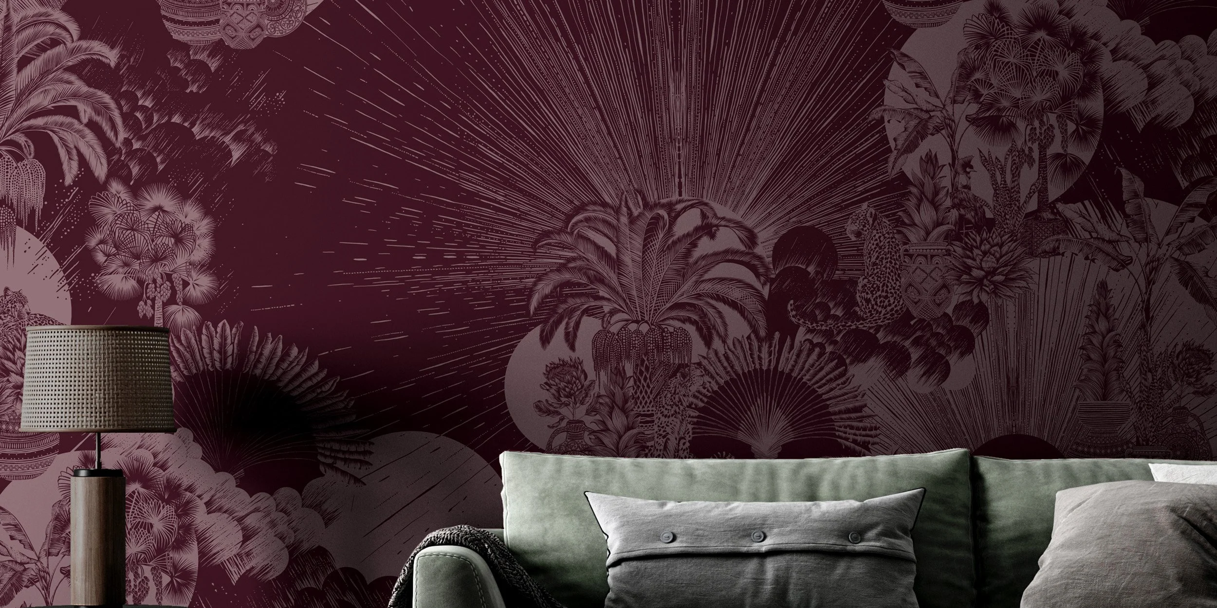 sunray-splendour-claret-botanical-wall-mural-lounge-room