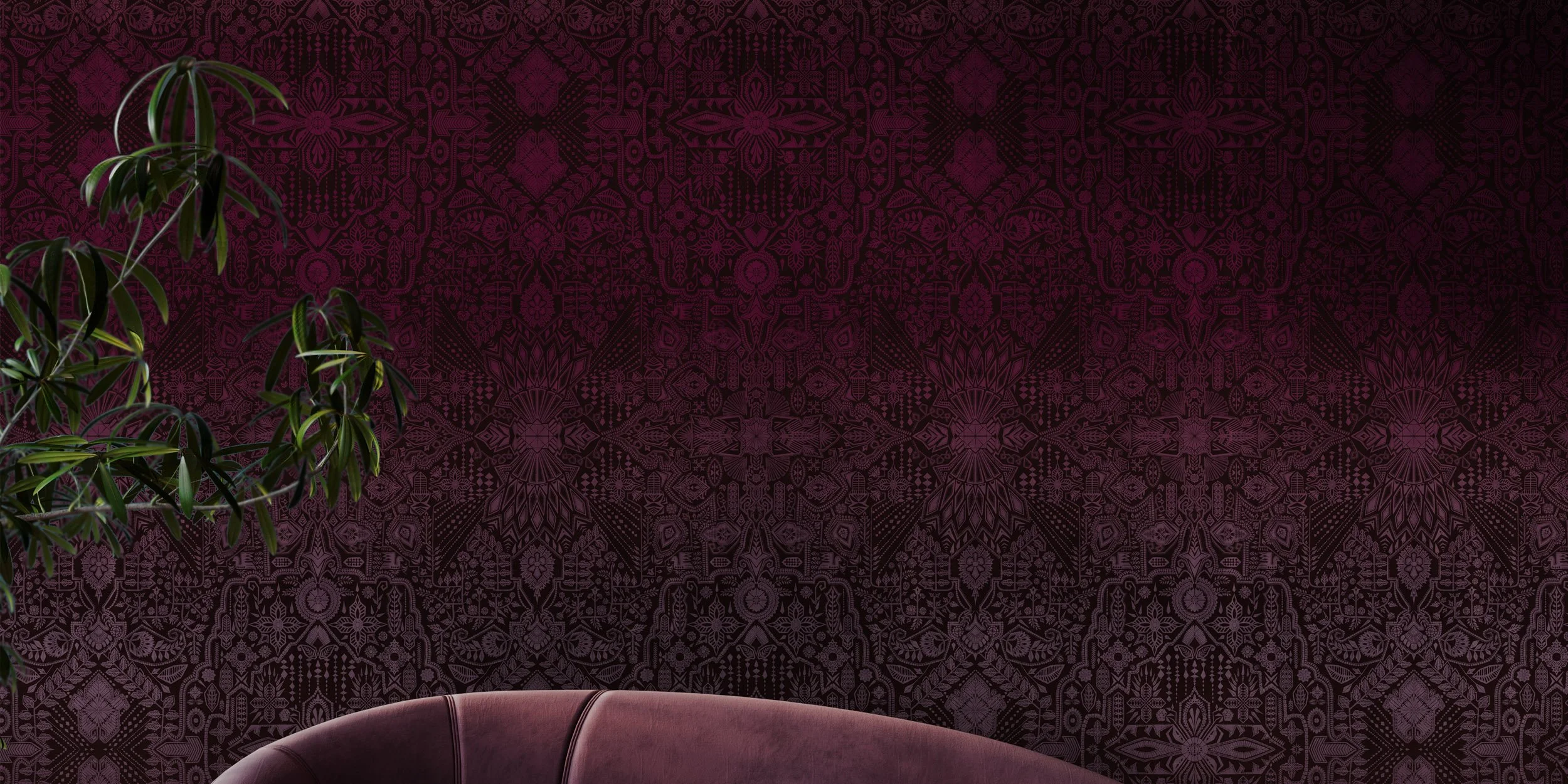 Wine Red Wallpaper Mural – Ornate Textile