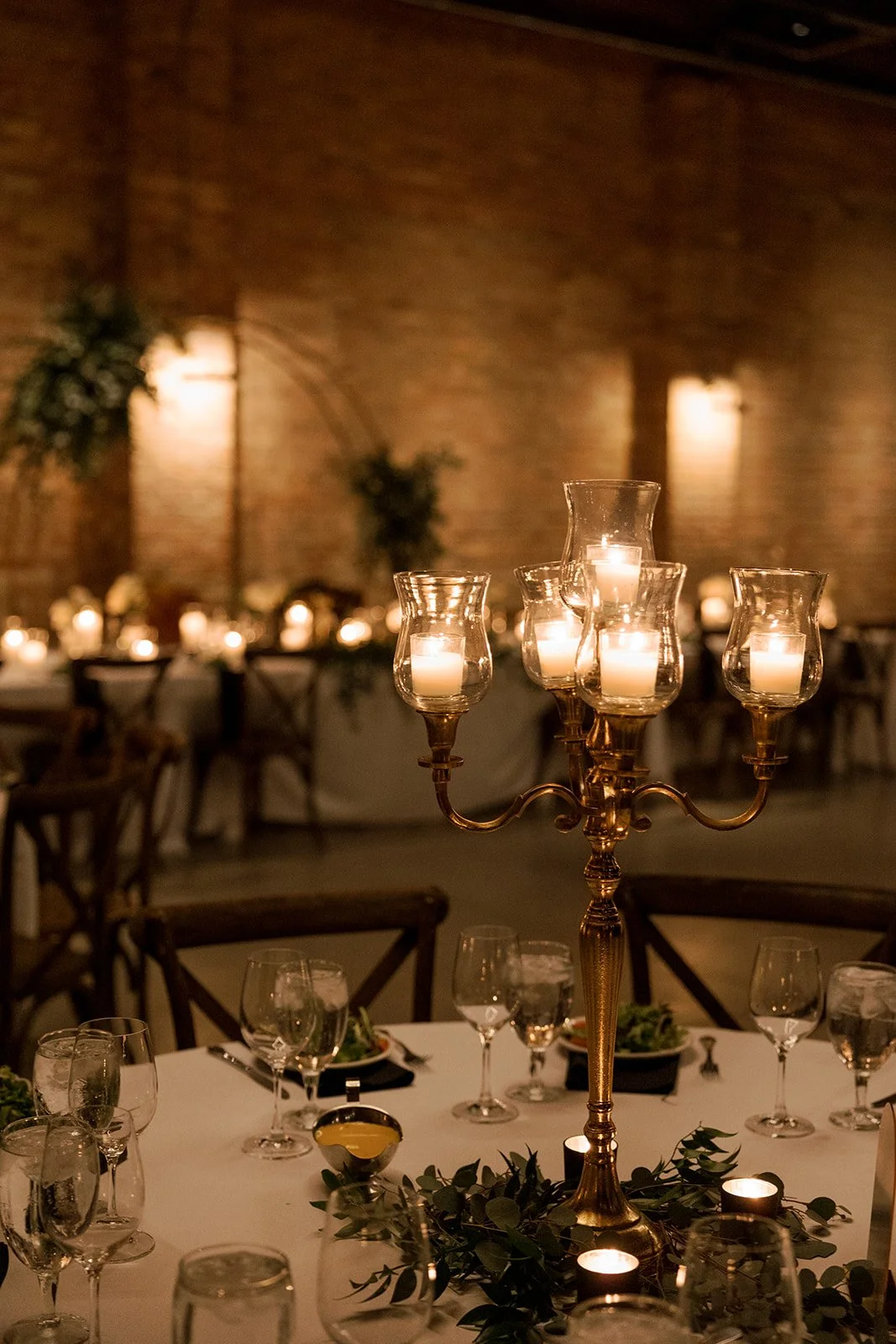 centerpiece candelabra reception tablescape setup at Wildman BT in Chicago