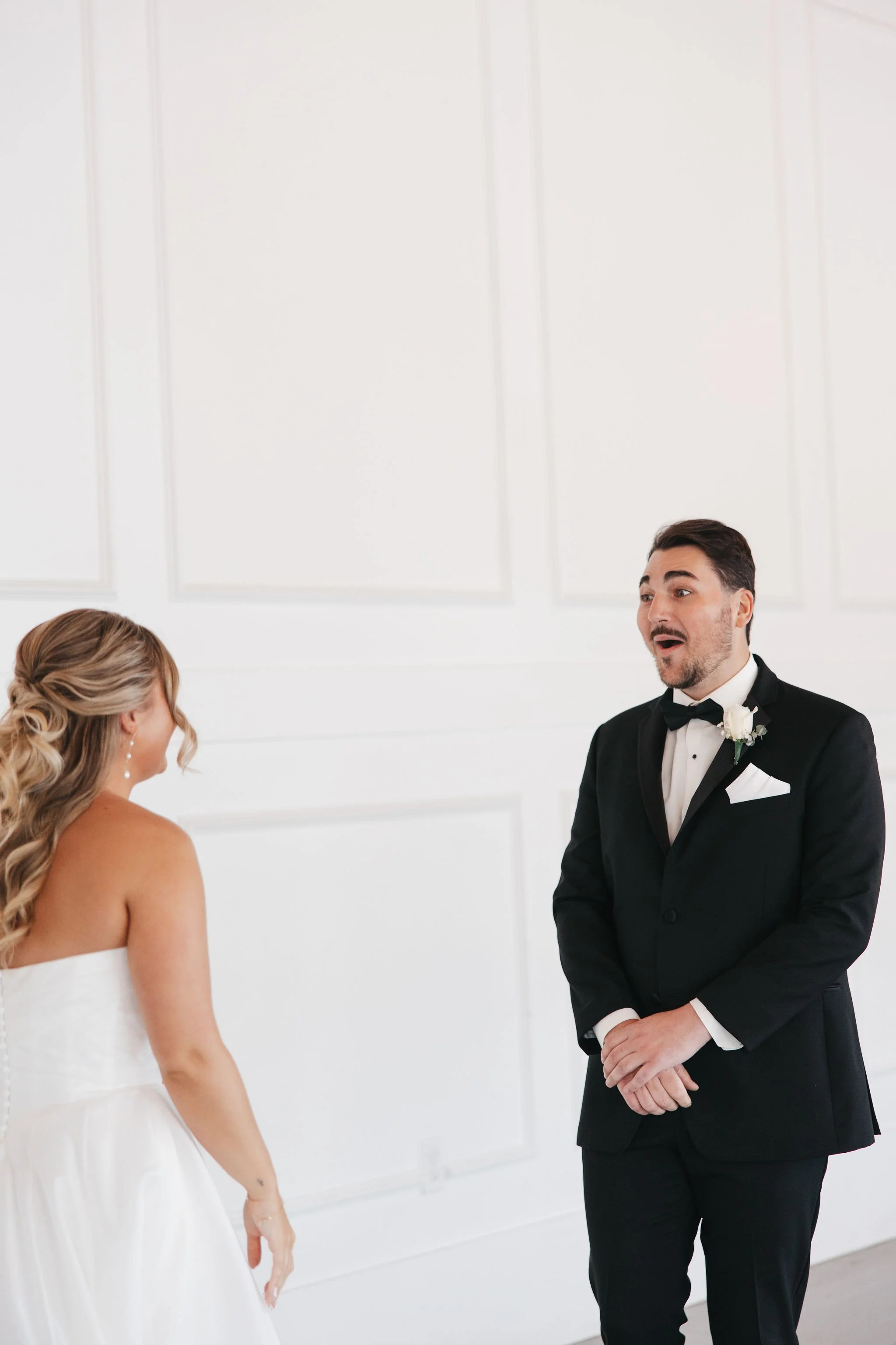 Groom surprised sweet reaction for first look with bride