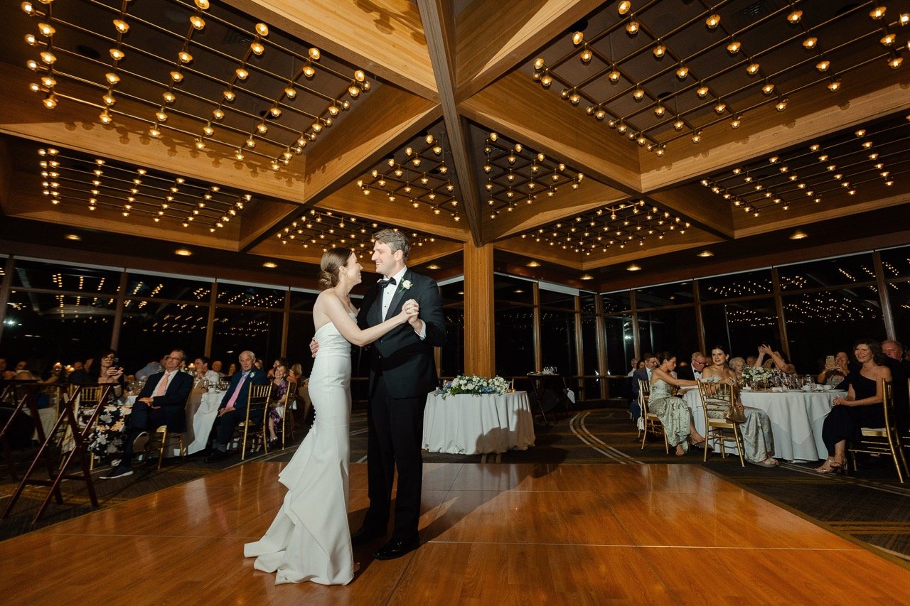 First dance with guests seated watching at Hyatt Lodge in Oak Brook