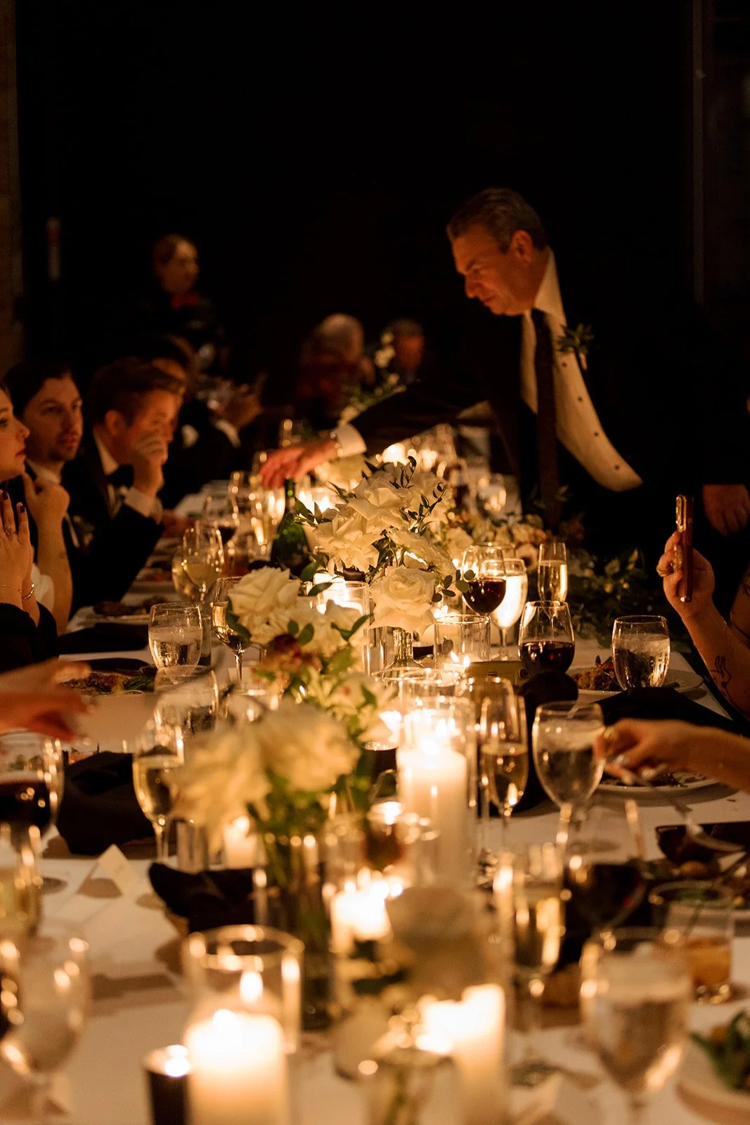 Romantic candlelit dinner at wedding reception at Wildman BT in Chicago