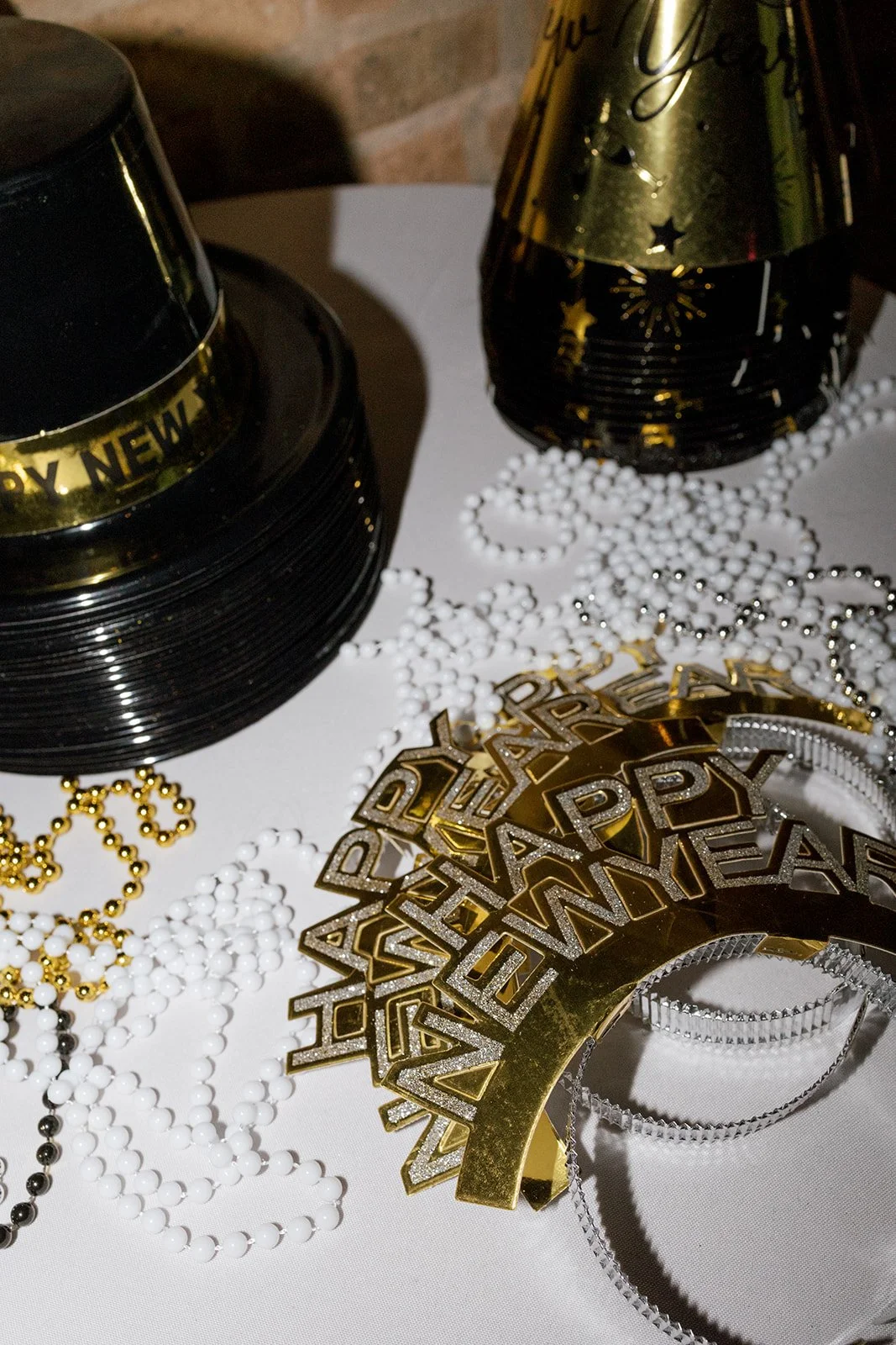 Flatlay nighttime props for NYE New Year's Eve wedding