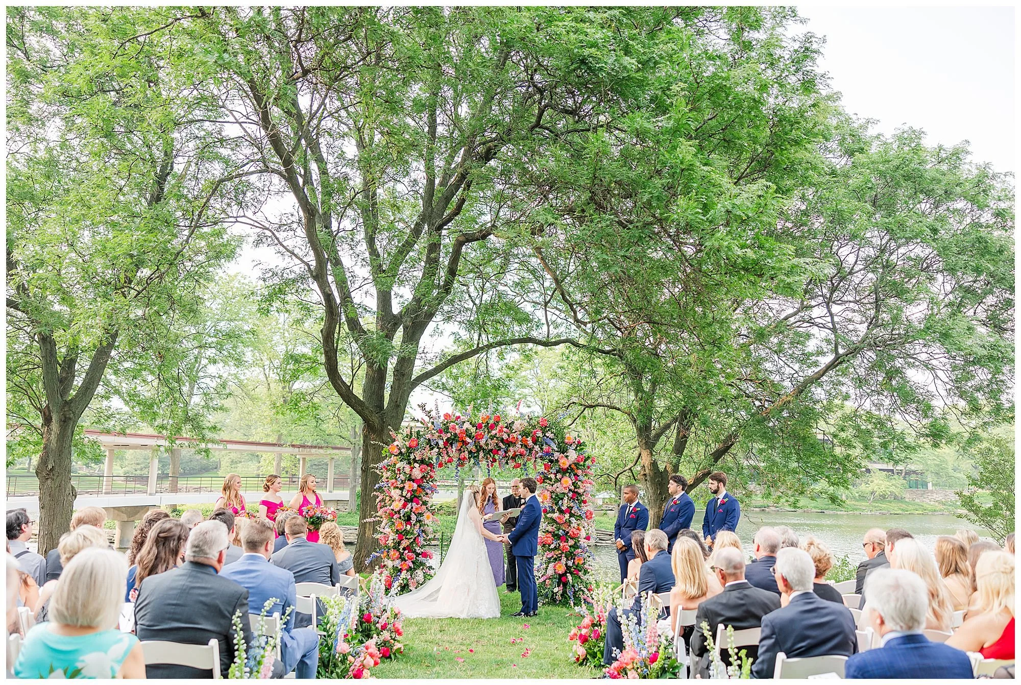 Outdoor wedding ceremony nature area by patio at Hyatt Lodge
