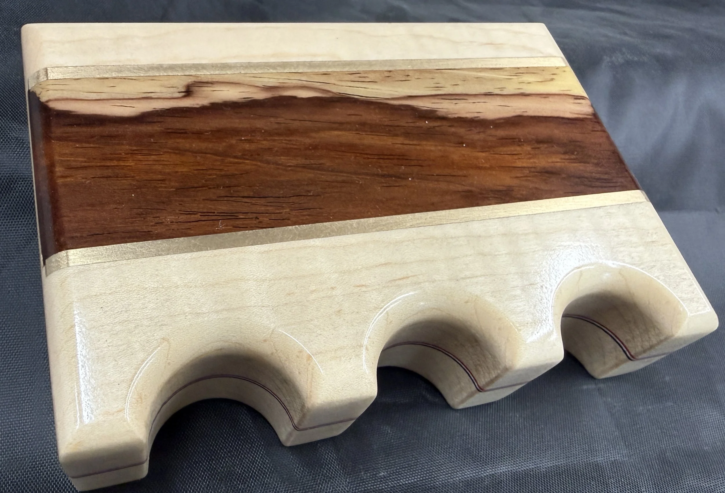 Curly Maple w/ Cocobolo and Brass inlays / Red, White & Blue veneers- $80